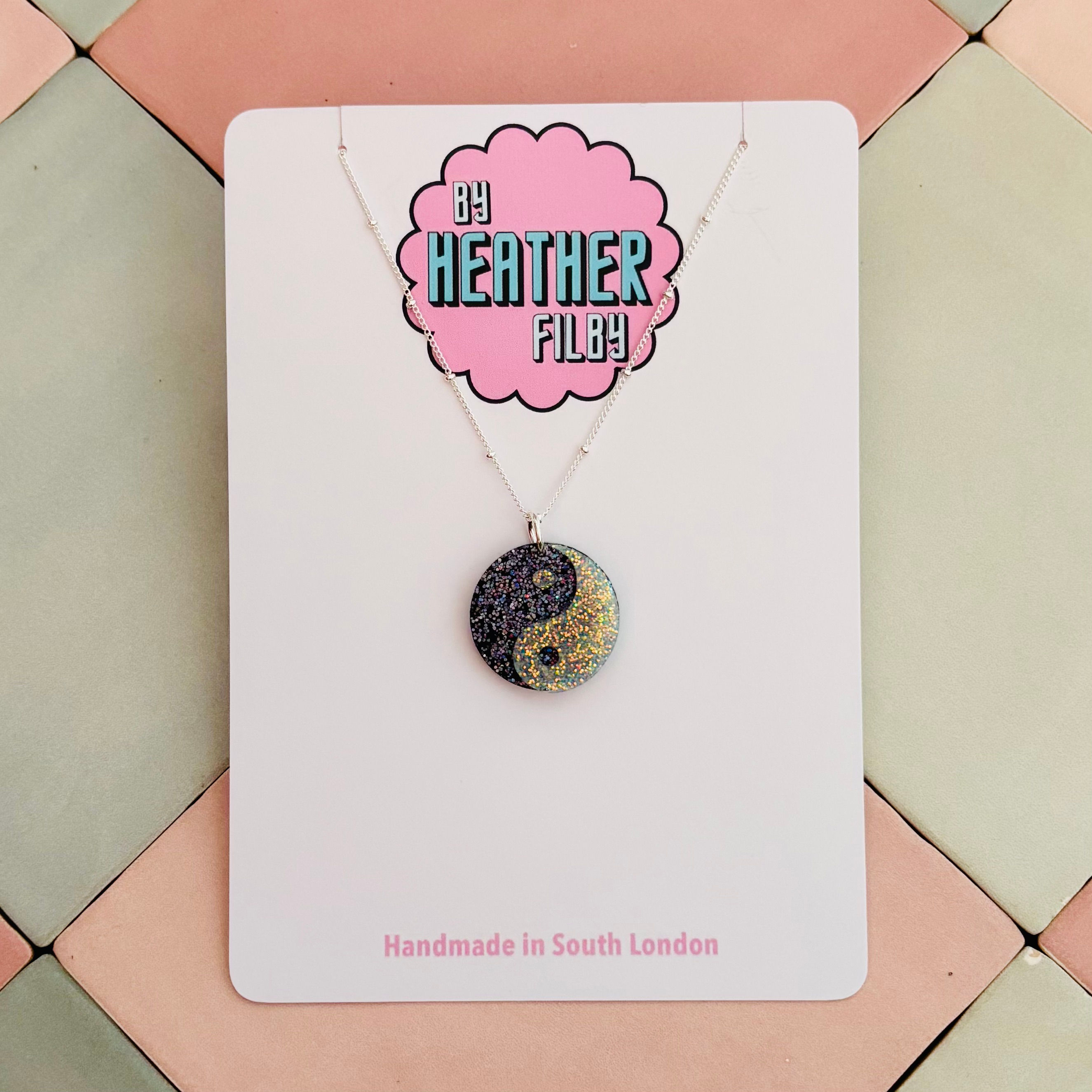 🖤🤍 Yin Yang Glitter Charm Necklace