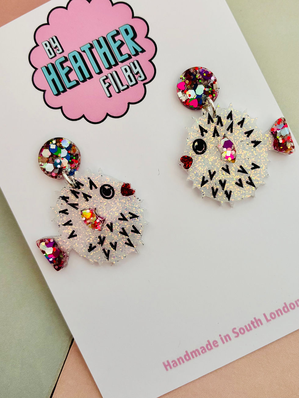 Thumbnail: 🐡 Puffer Fish Glitter Resin Earrings