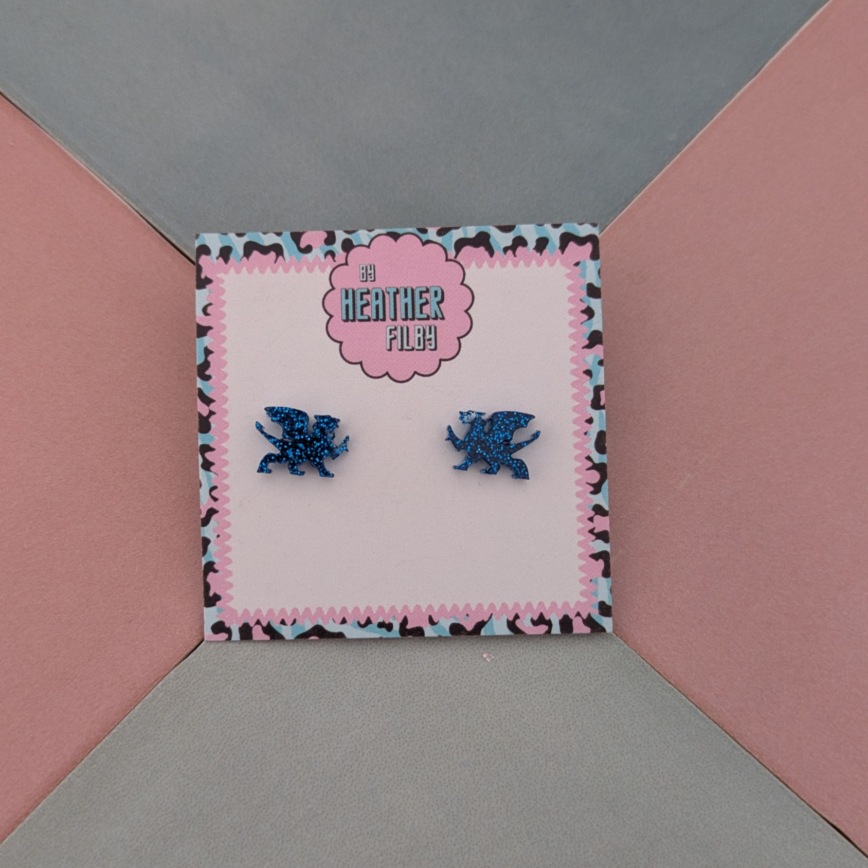 Blue Dragon Glitter Resin Stud Earrings