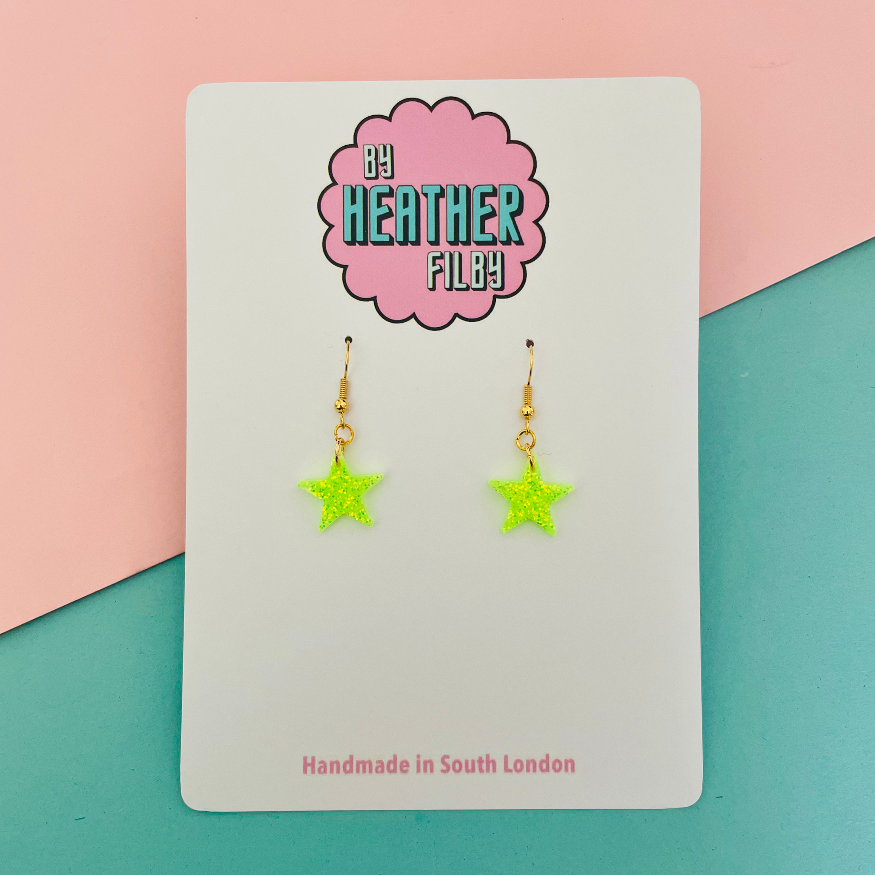 Mini lime green star glitter earrings