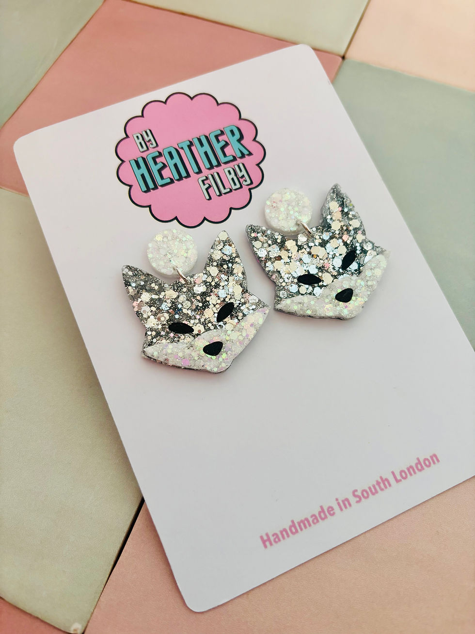 Thumbnail: 🤍🦊 Arctic Fox Glitter Resin Statement Earrings
