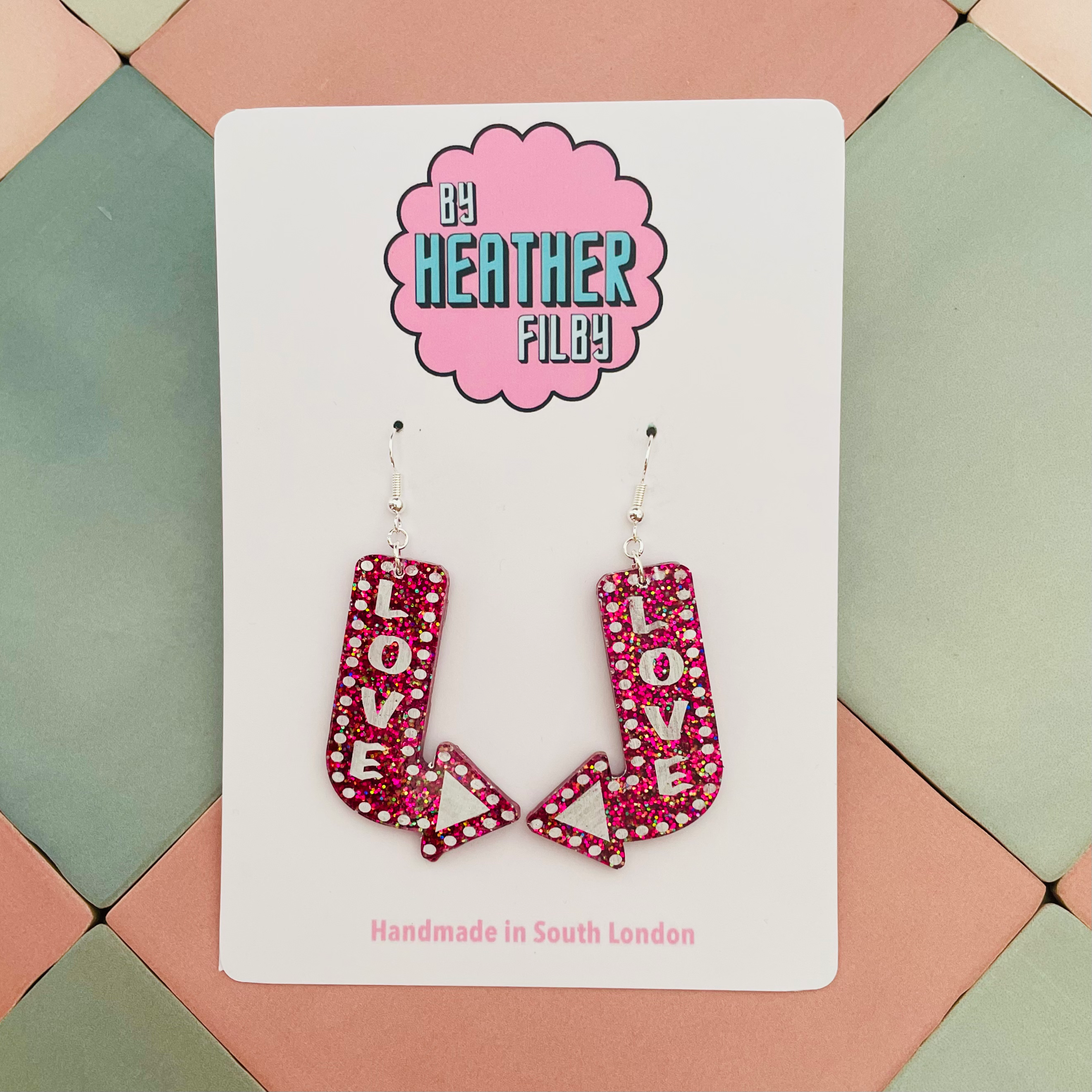 Motel Arrow - Love Sign Glitter Resin Earrings