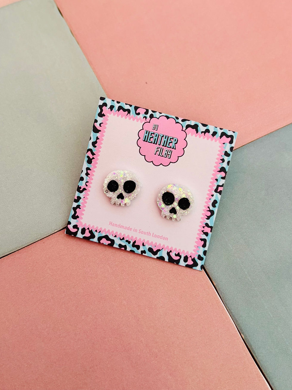 Thumbnail: White Skeleton Skull Glitter Halloween Studs - BHF-HA012