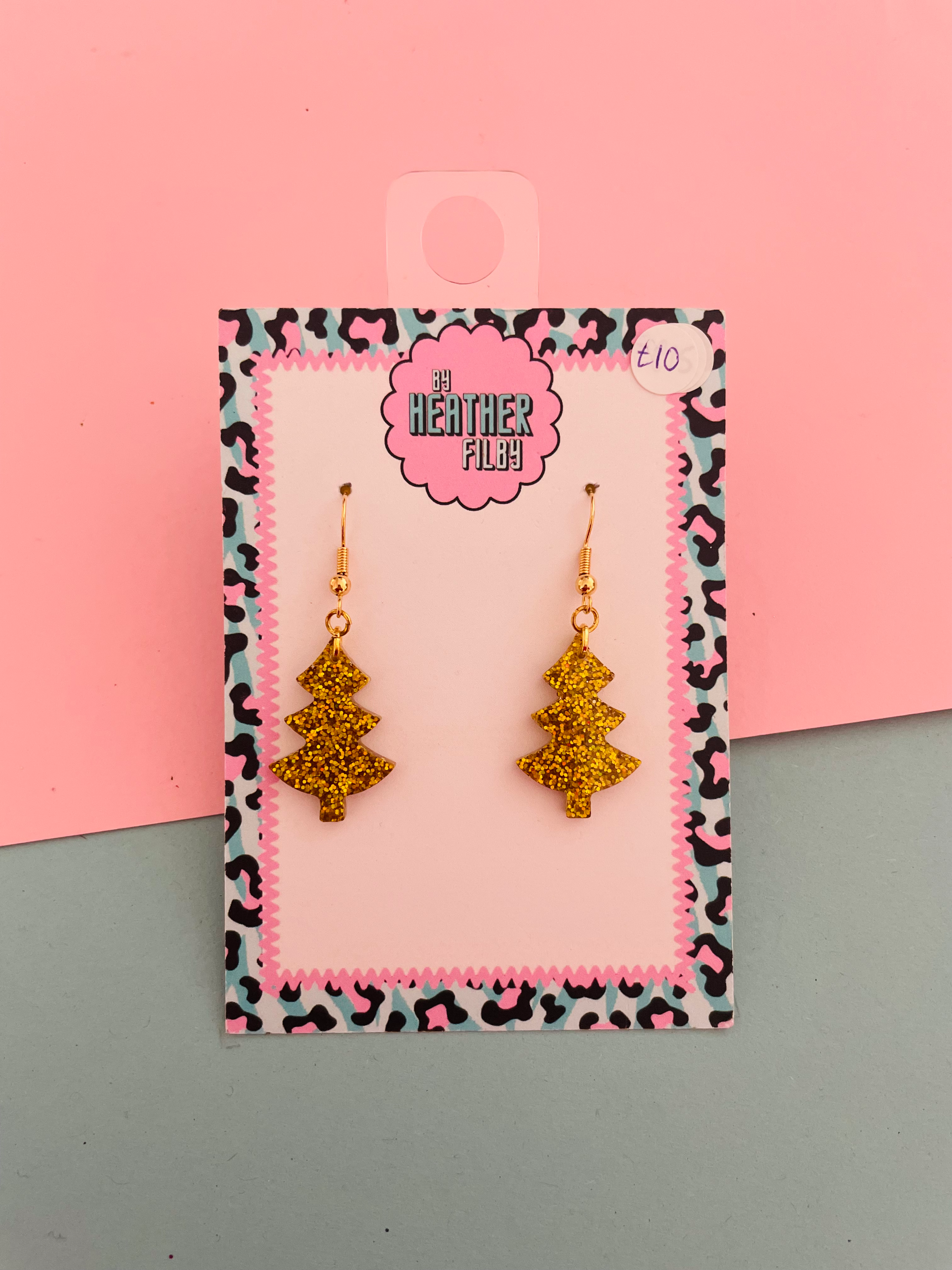 Gold Christmas Tree Glitter Earrings