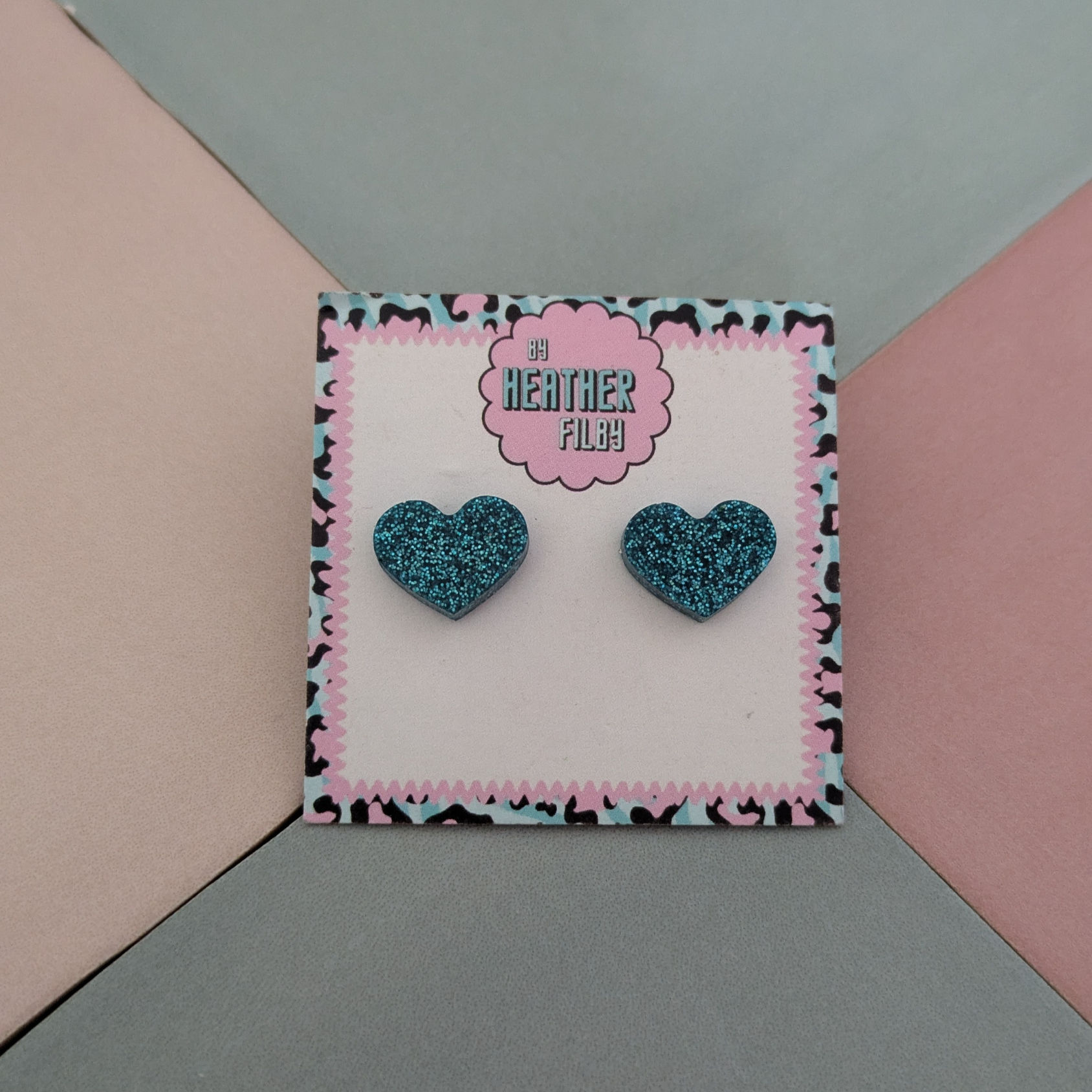 Blue Heart Glitter Resin Stud Earrings