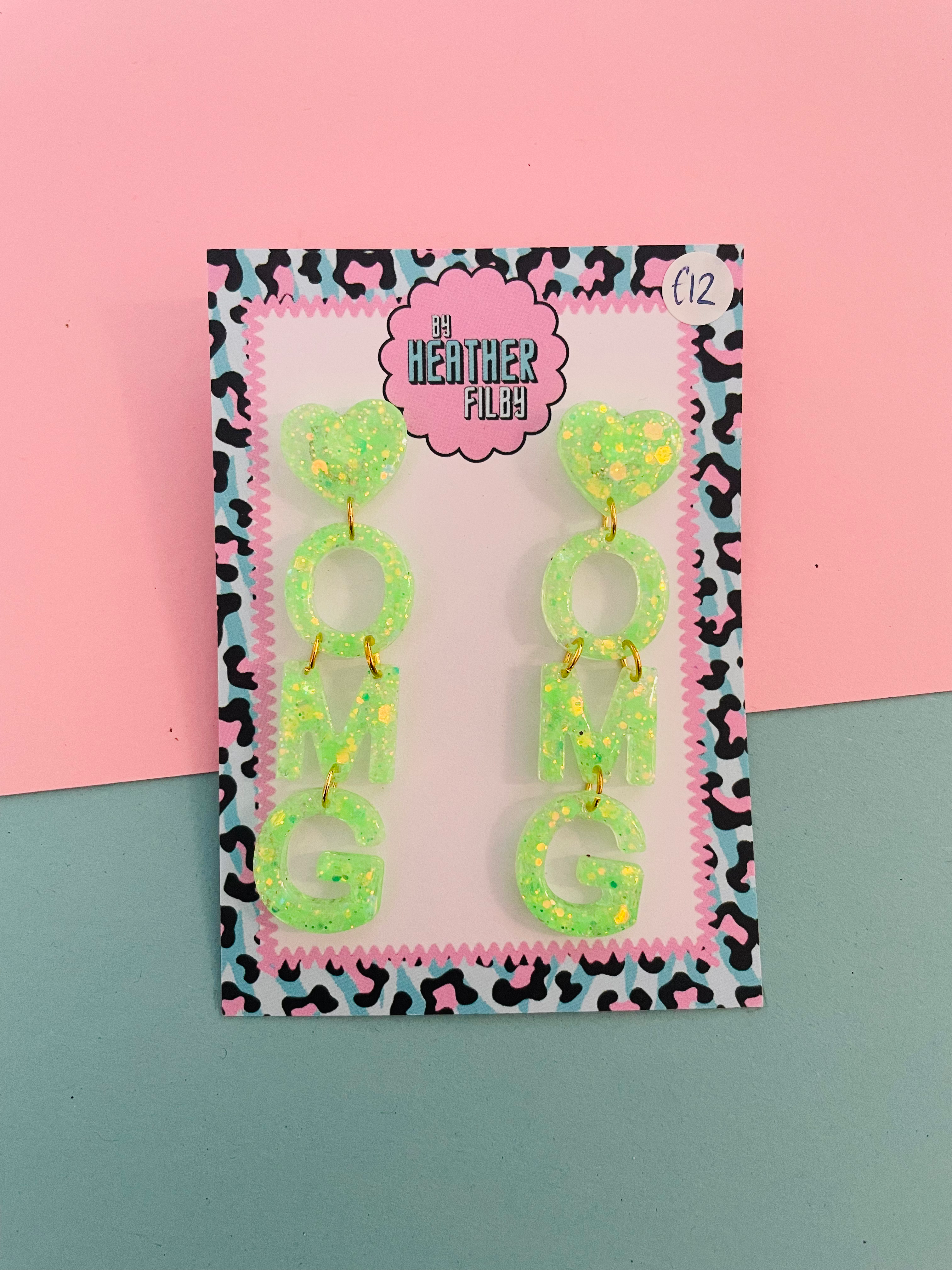 Neon Green OMG Glitter Earrings