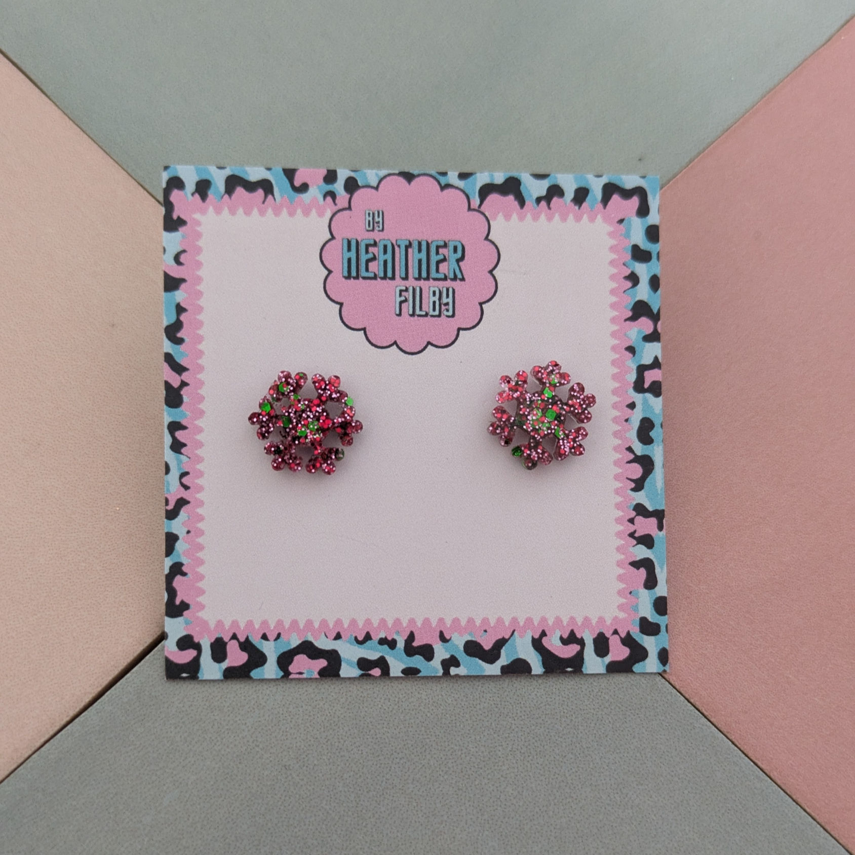 Red Snowflake Glitter Resin Stud Earrings