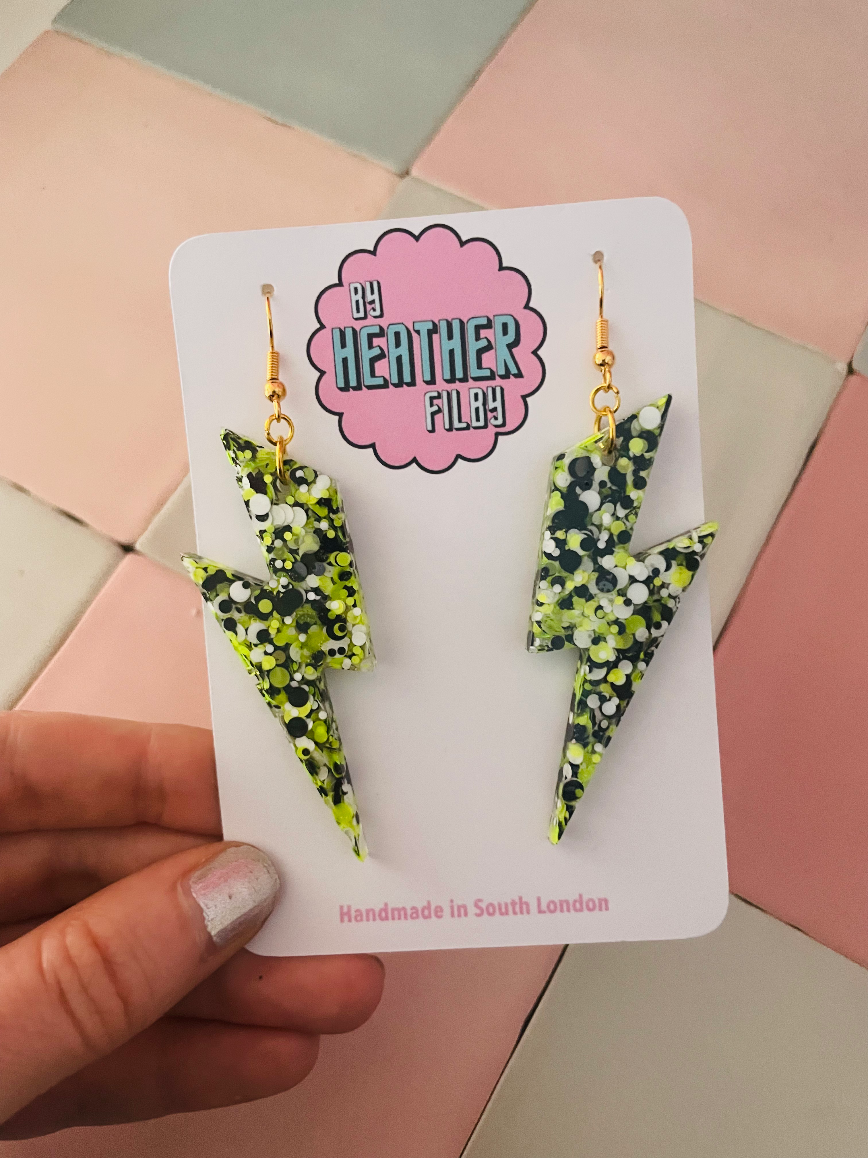 Yellow Bolts Glitter Resin Earrings