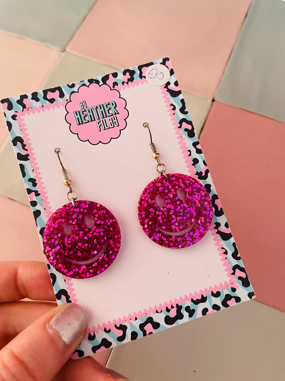 Thumbnail: Smiley Face Glitter Earrings - Discontinued Design