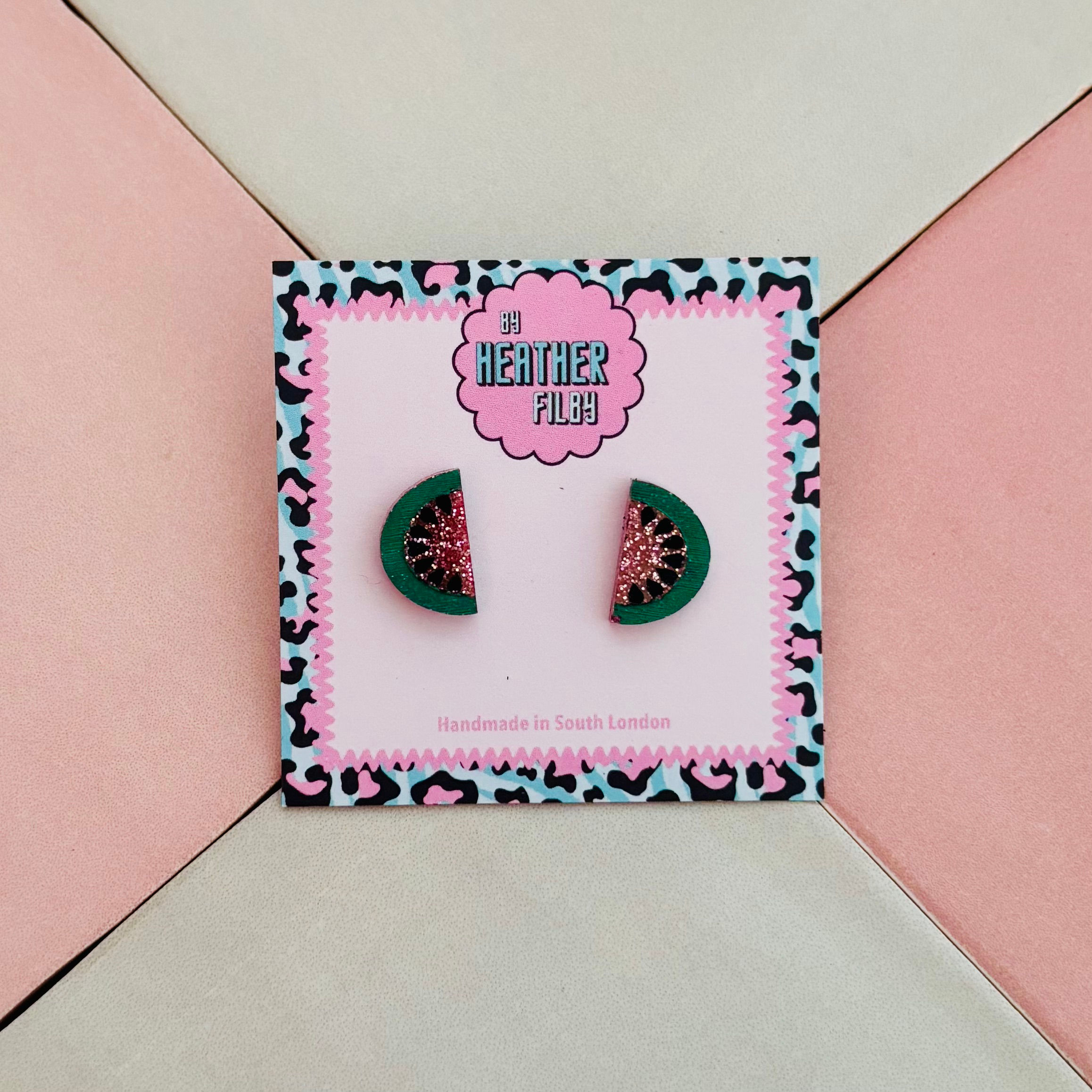 🍉 Watermelon Slice Stud Earrings