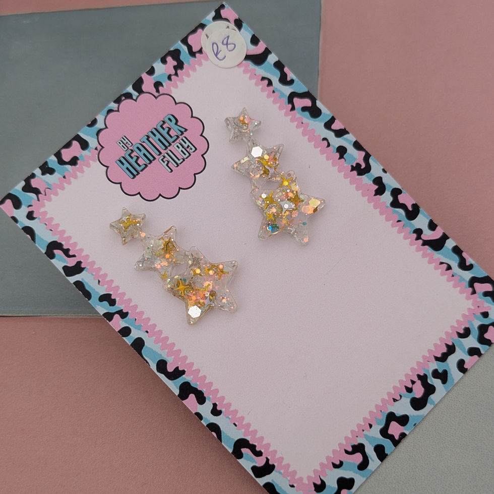 Thumbnail: Gold and Silver Triple Star Glitter Resin Earrings