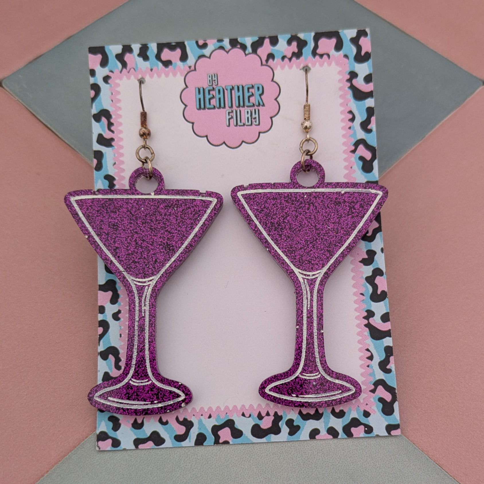 Purple Martini Glitter Resin Earrings