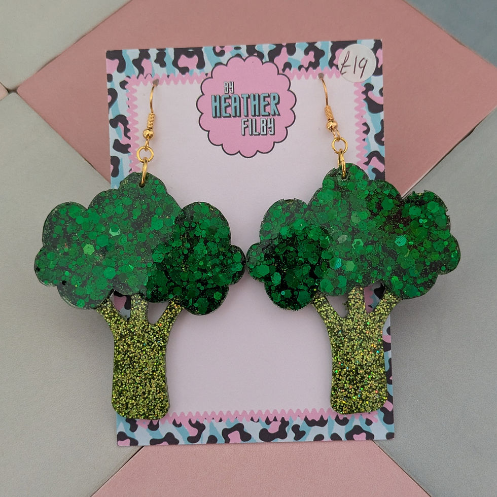 Large Broccoli Glitter Resin Earrings