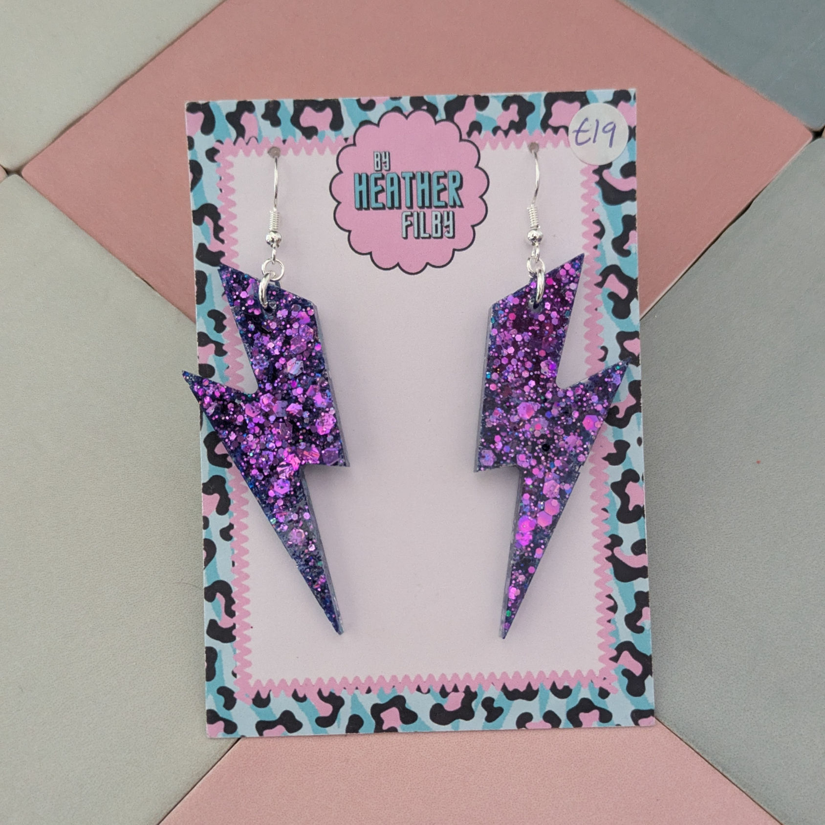 Purple Bolts Glitter Resin Earrings