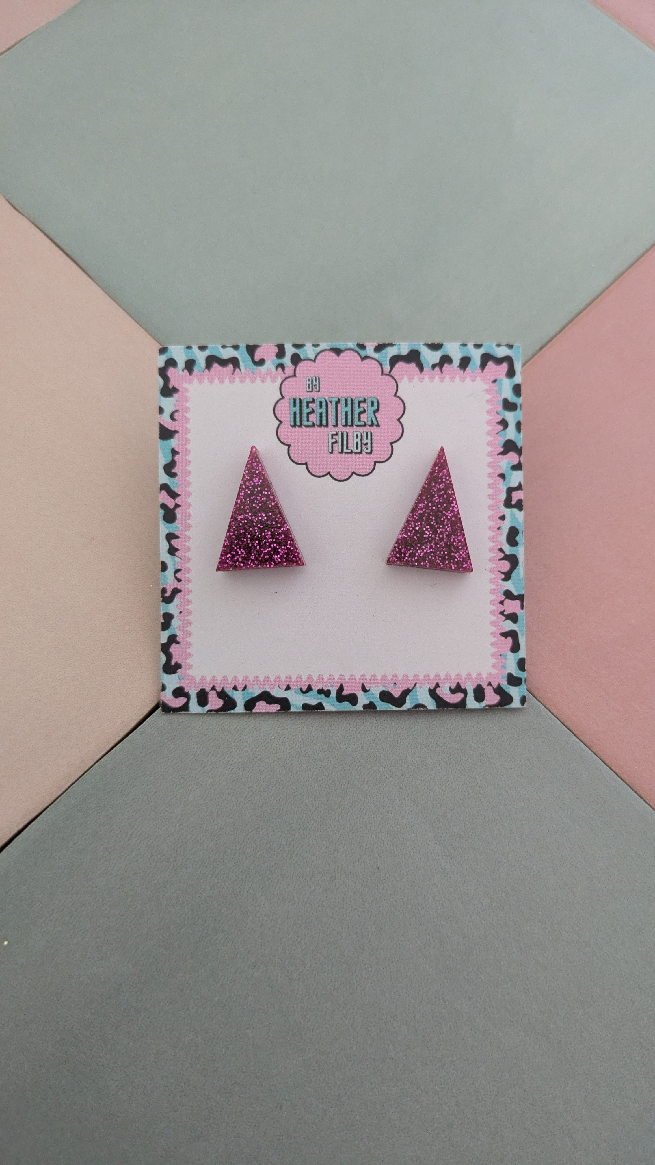 Purple Triangle Glitter Resin Stud Earrings