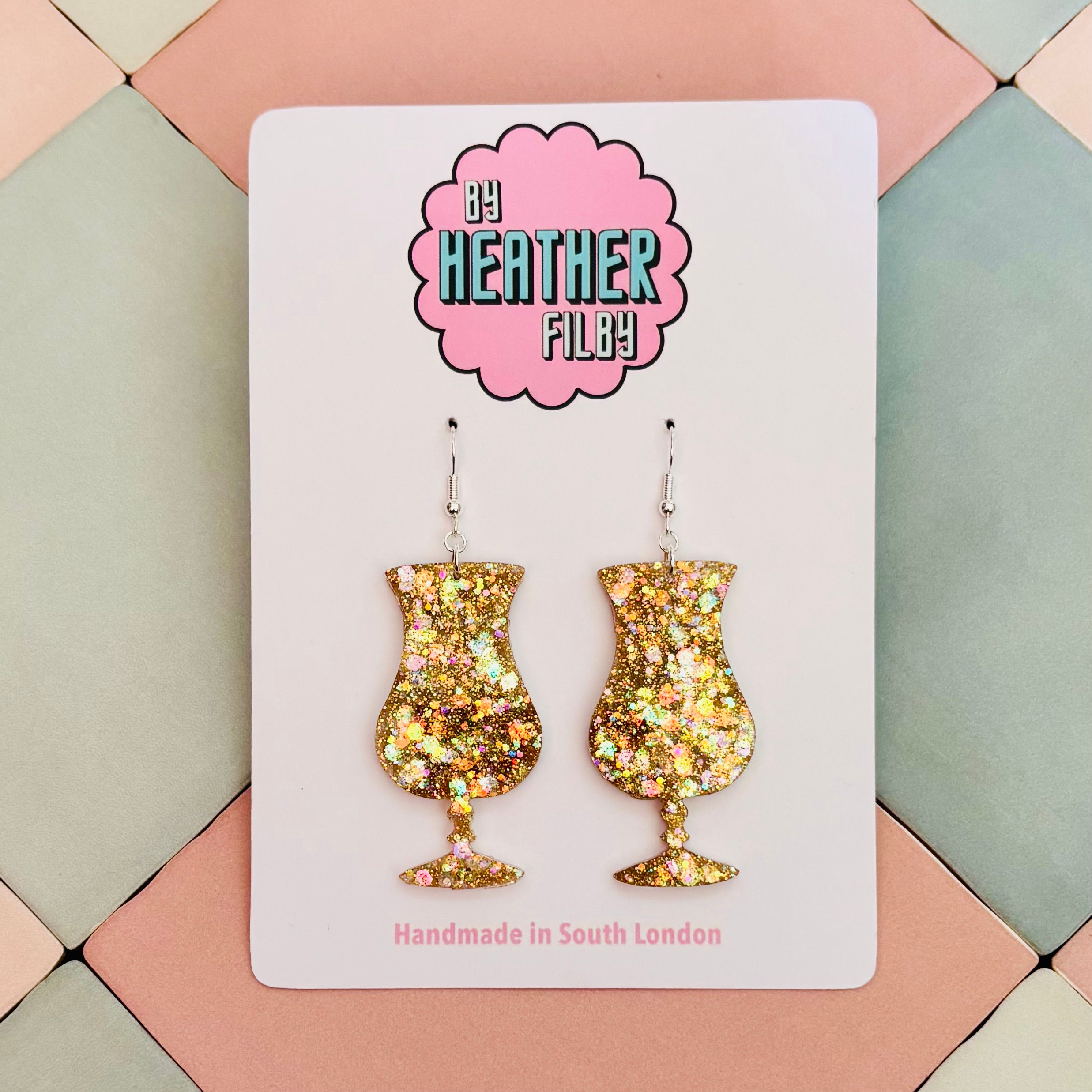 🌅 Tequila Sunrise Cocktail Glitter Statement Earrings