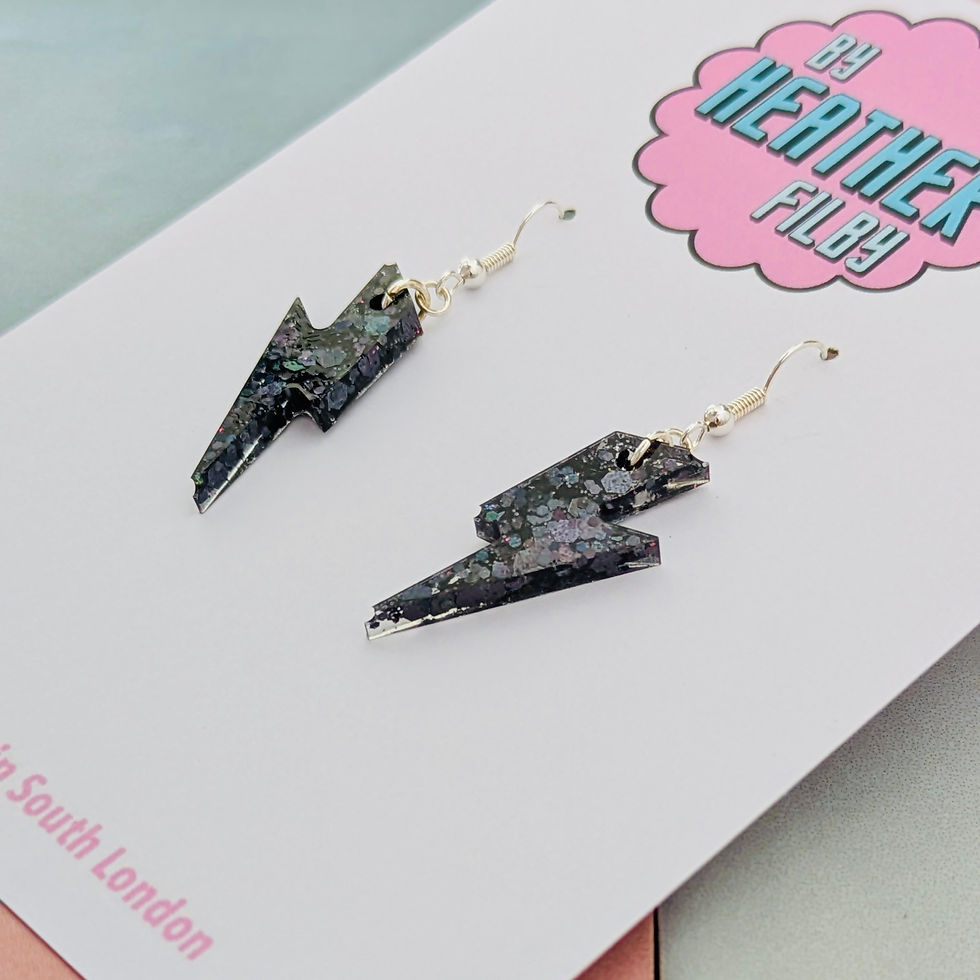 Thumbnail: Black Glitter Resin Bolt Earrings