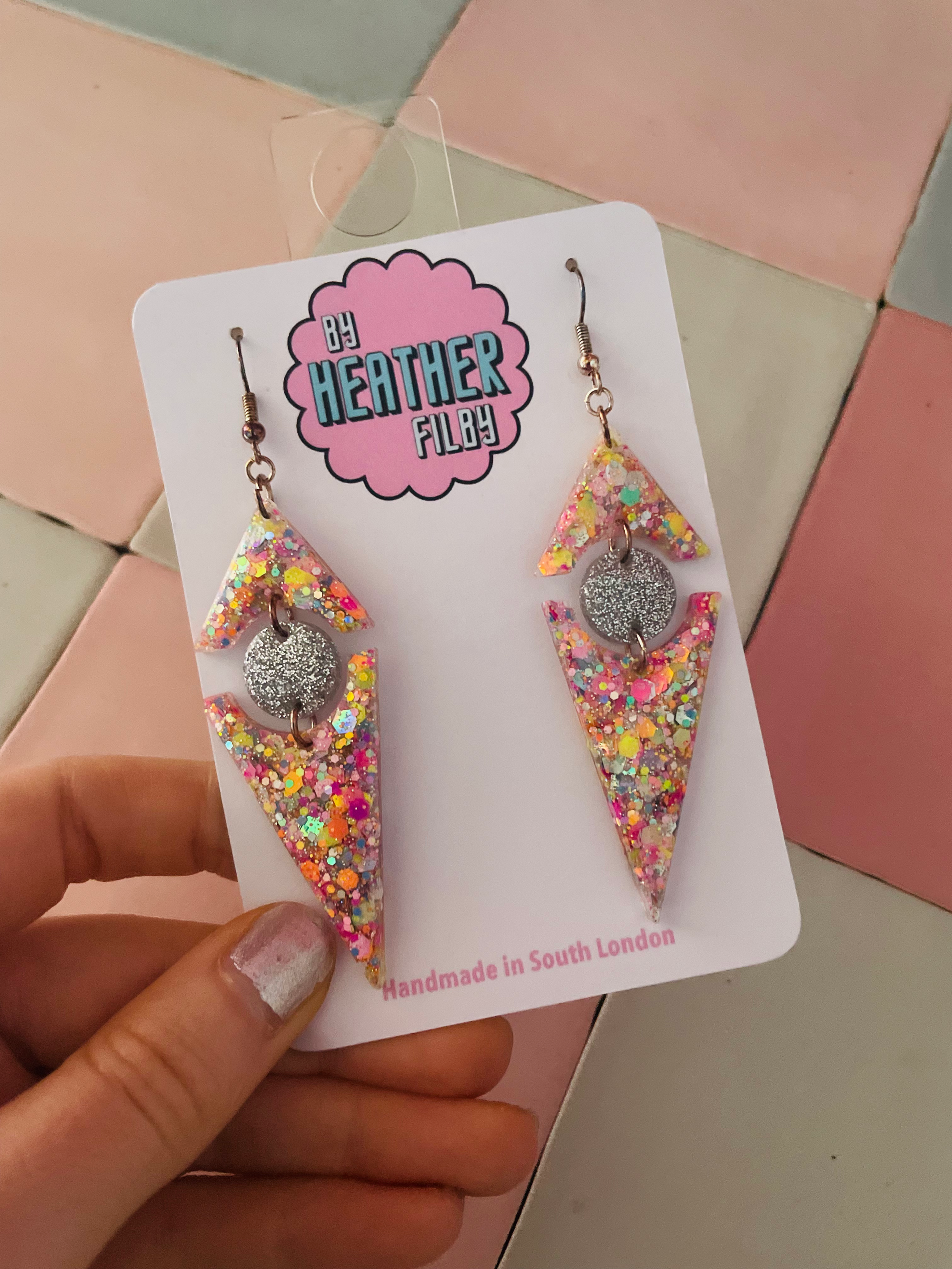 Geometric Glitter Resin Earrings - Discontinued Design