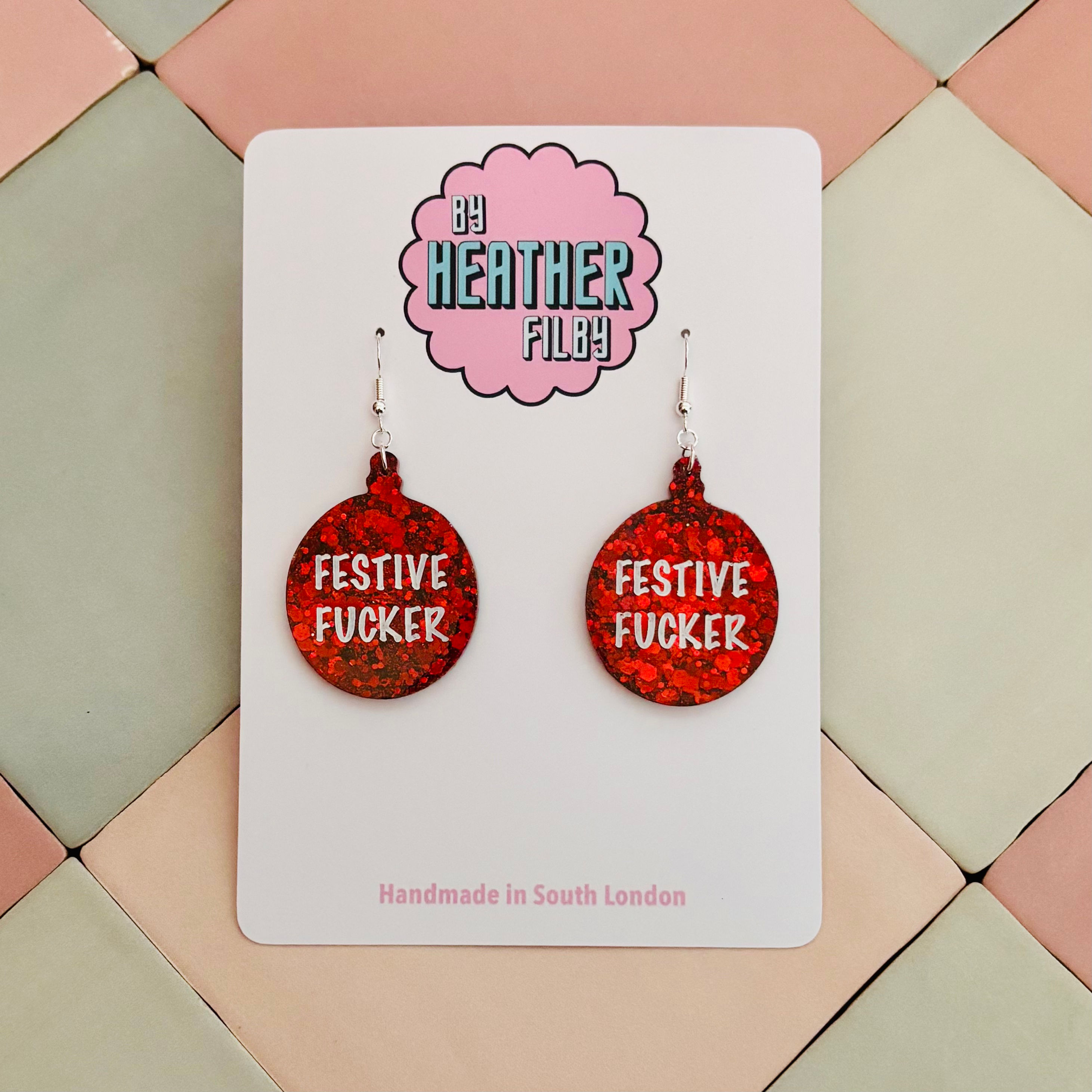 ✨ Festive Fucker Glitter Bauble Christmas Earrings