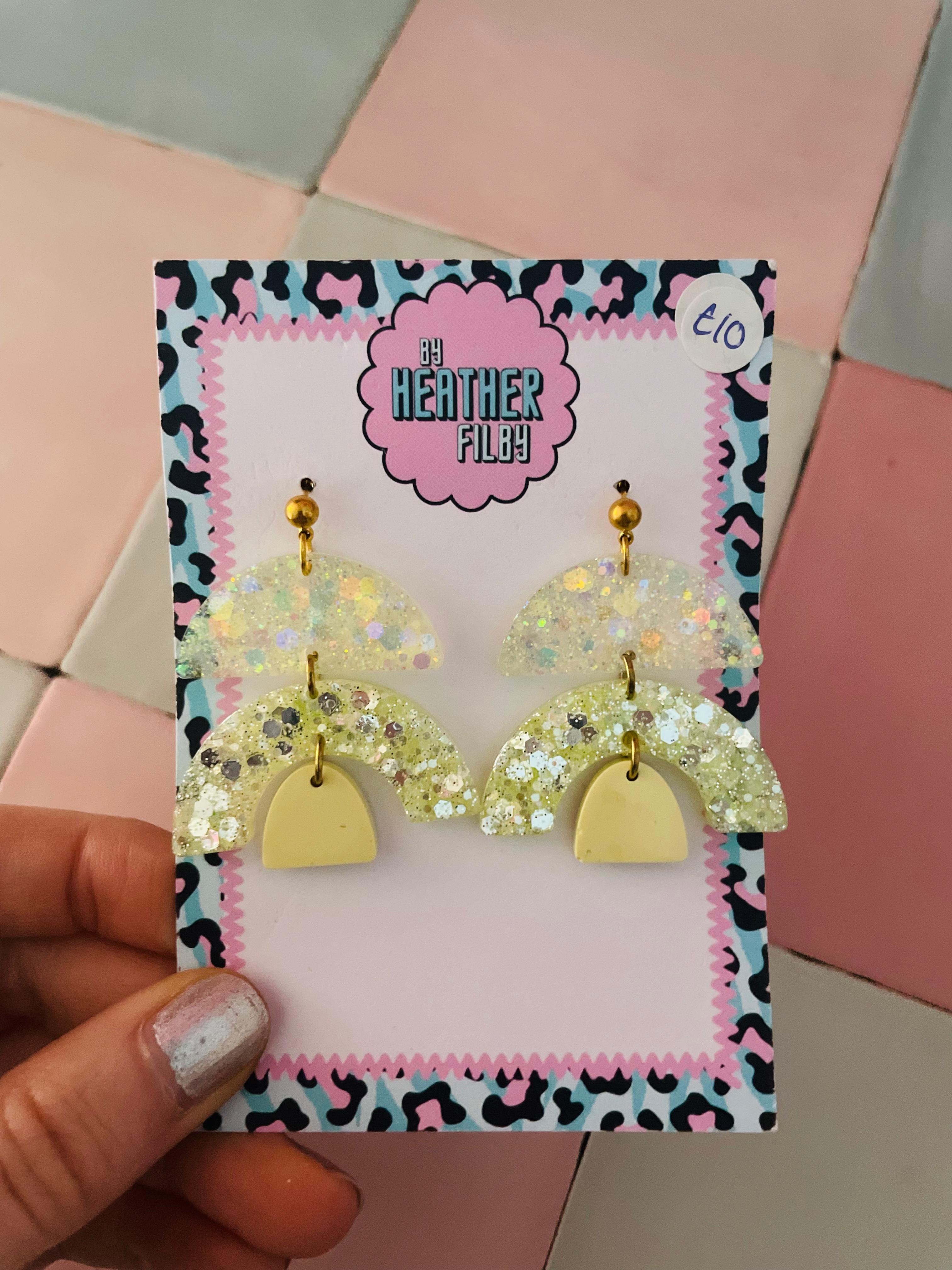Yellow Arches Glitter Earrings