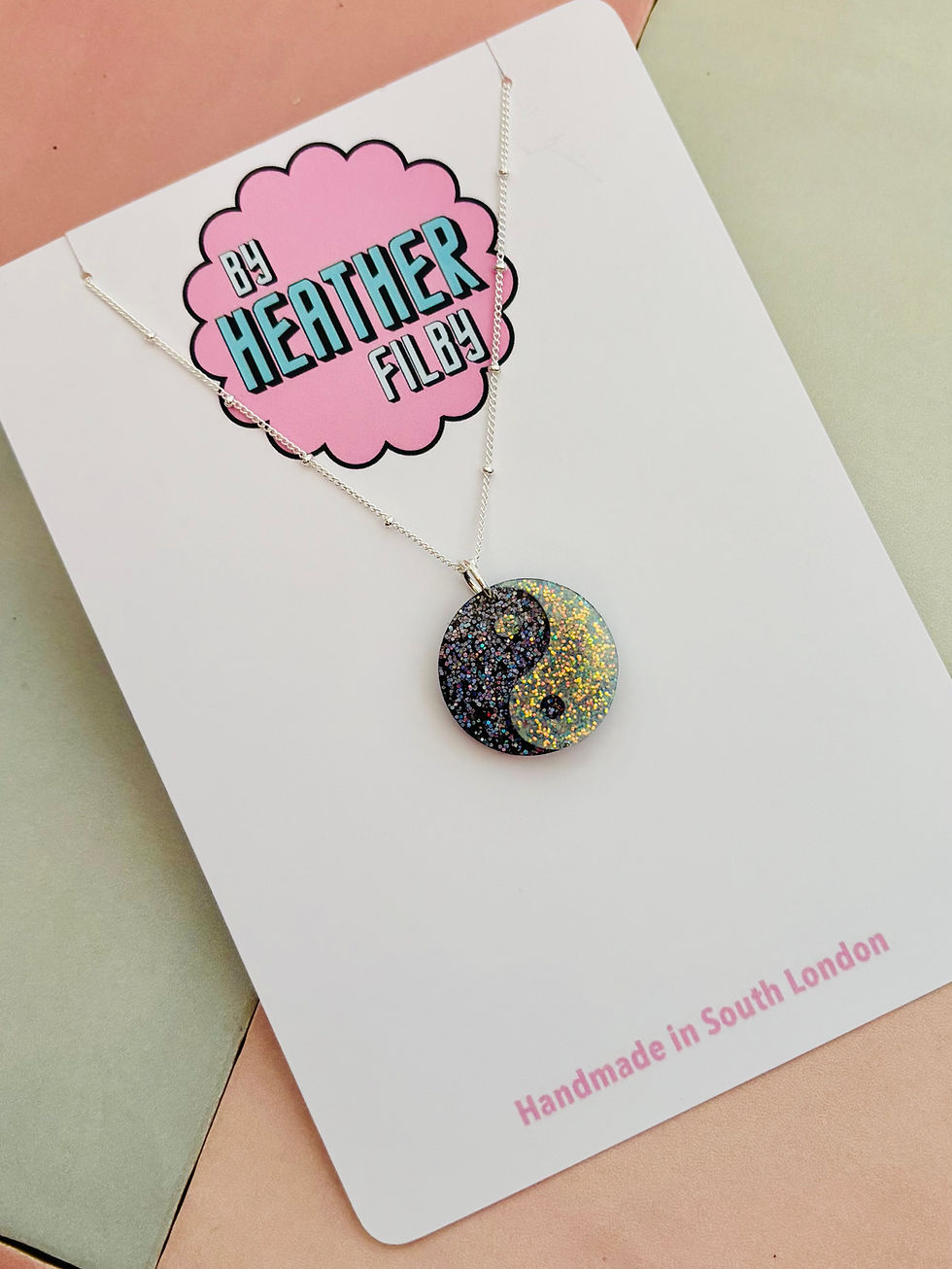 Thumbnail: 🖤🤍 Yin Yang Glitter Charm Necklace
