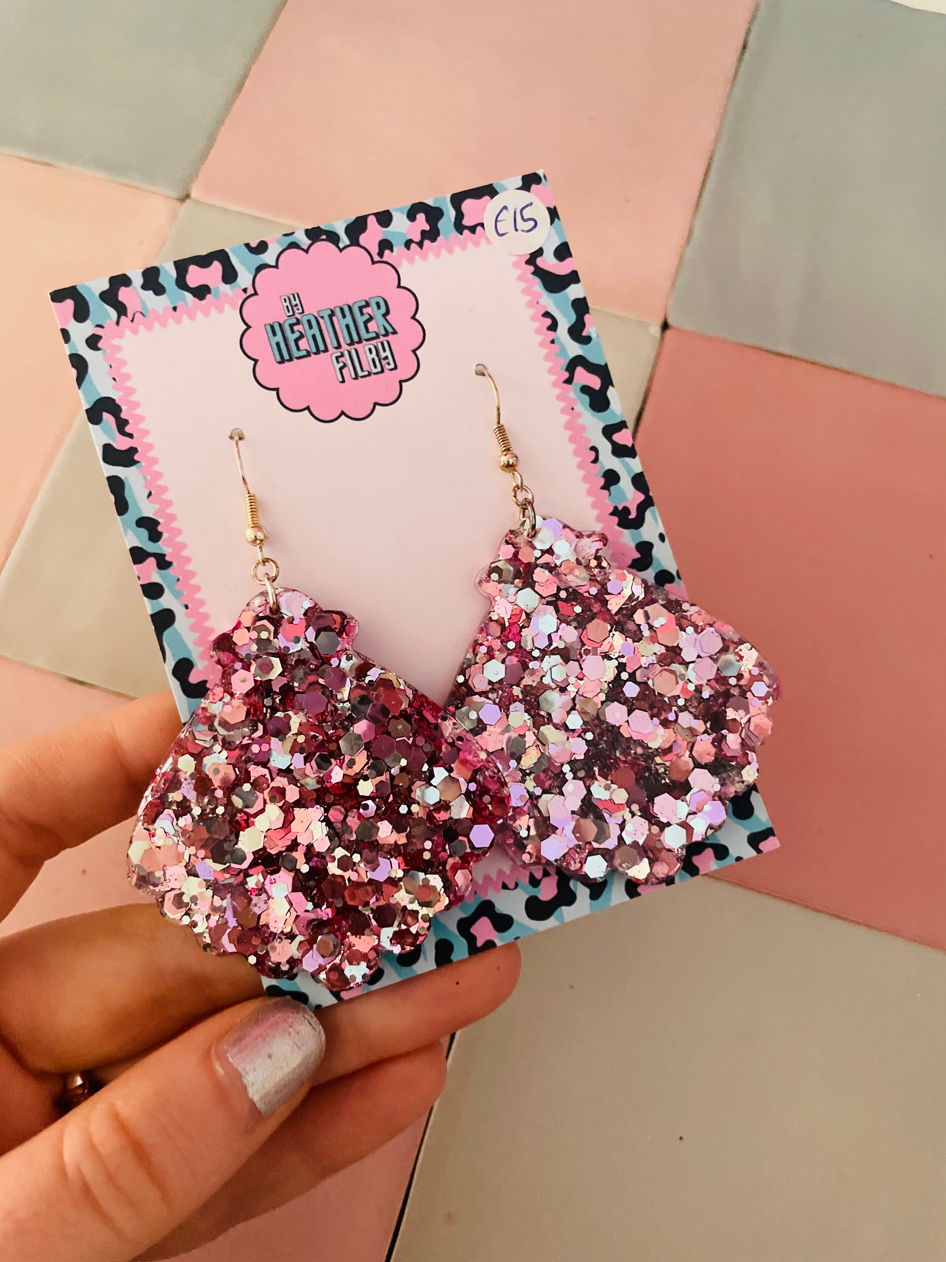 Pink Shell Glitter Resin Earrings