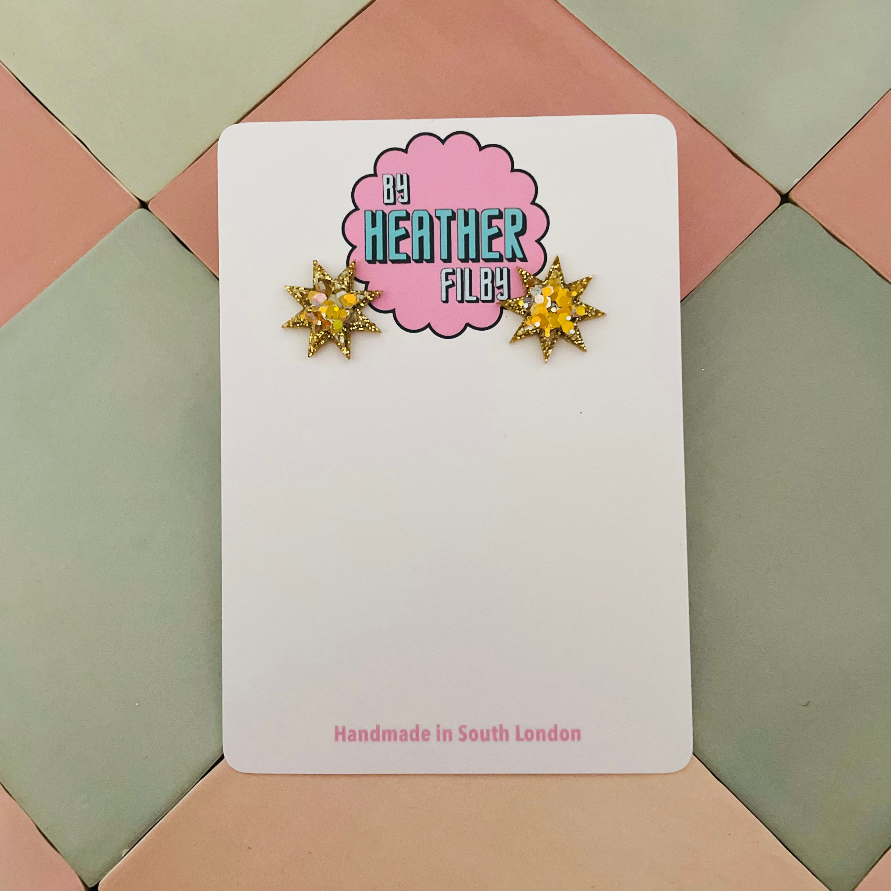 Double Star Statement Stud Glitter Resin Earrings