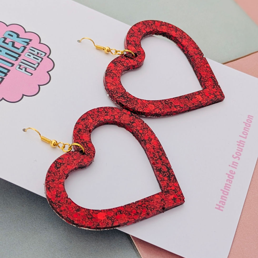 Thumbnail: Large sparkly heart glitter earrings