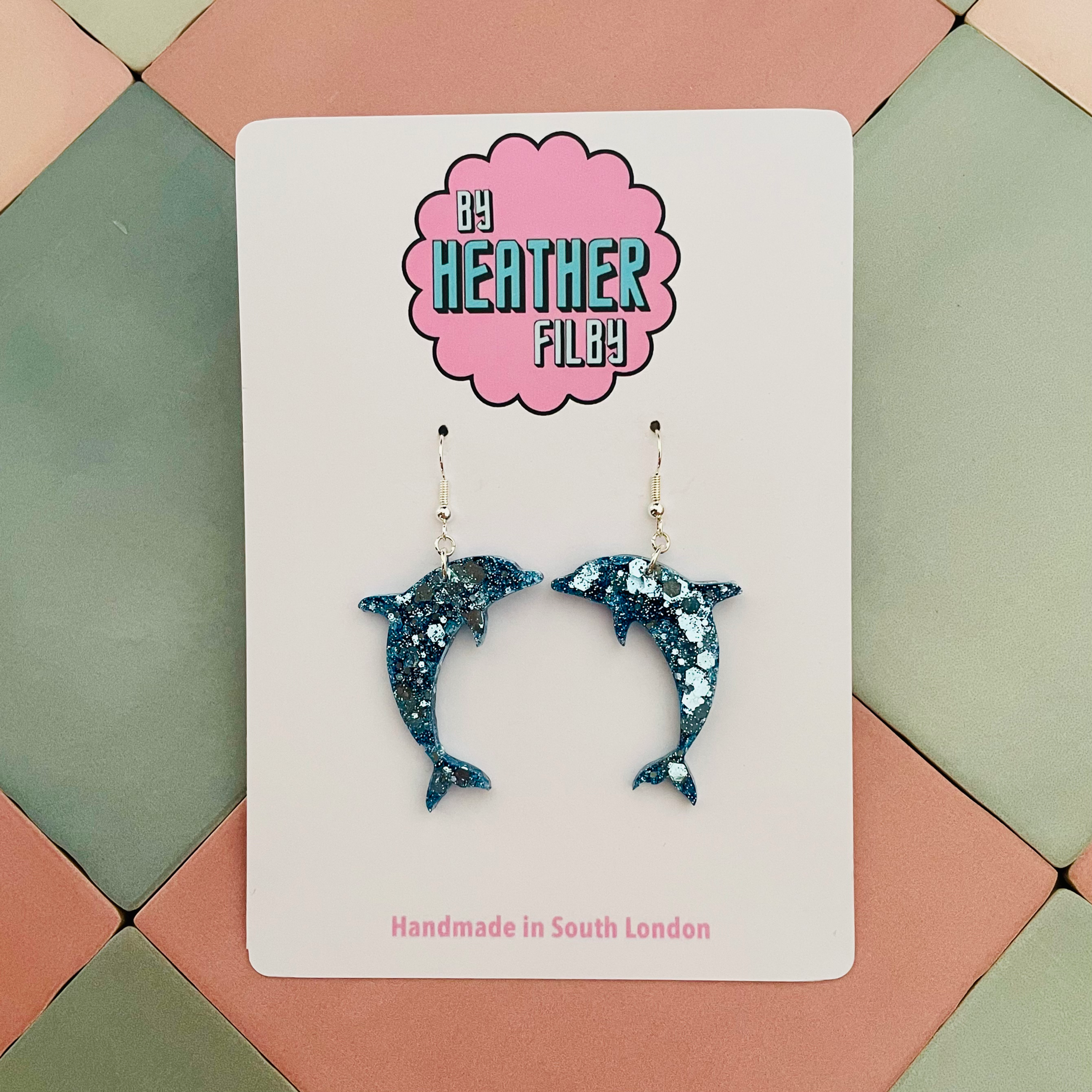 Mini Dolphin Glitter Resin Earrings