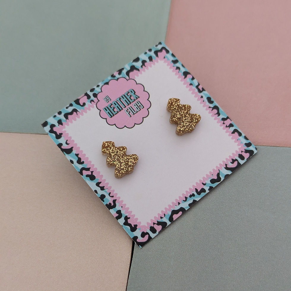 Thumbnail: Gold Rounded Christmas TreeGlitter Resin Stud Earrings