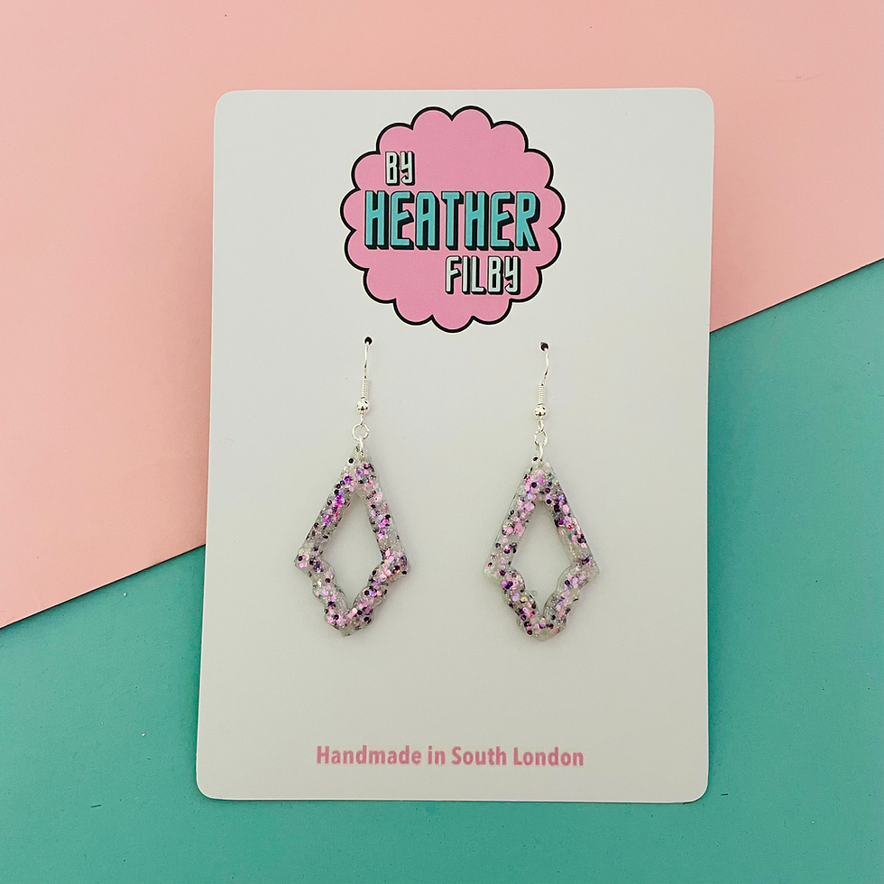 White and purple glitter diamond sparkly earrings