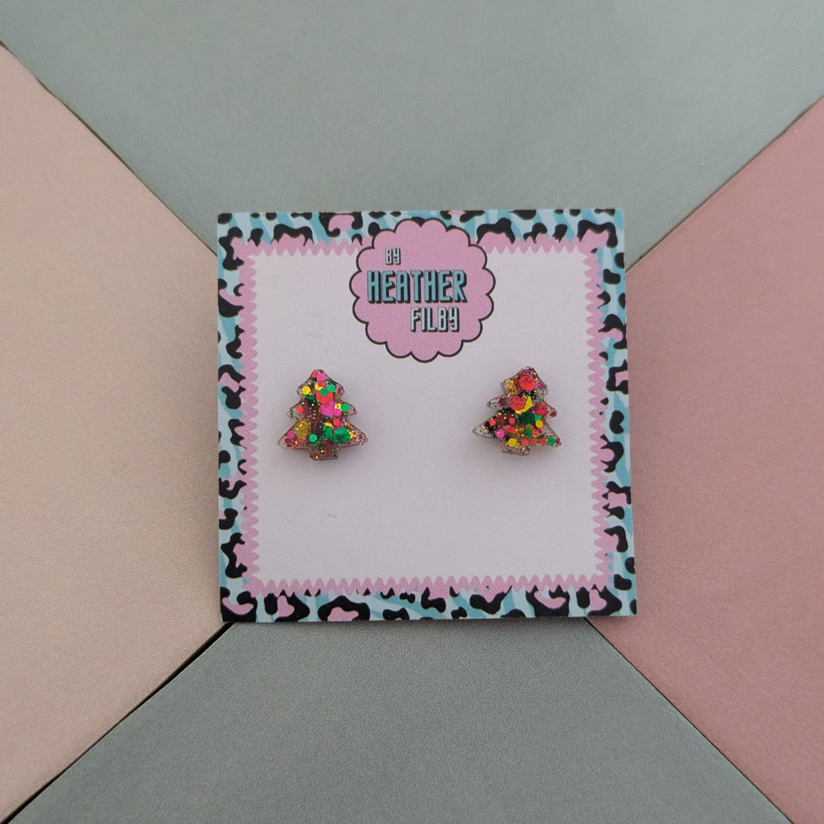 Multicolour Tree Glitter Resin Stud Earrings