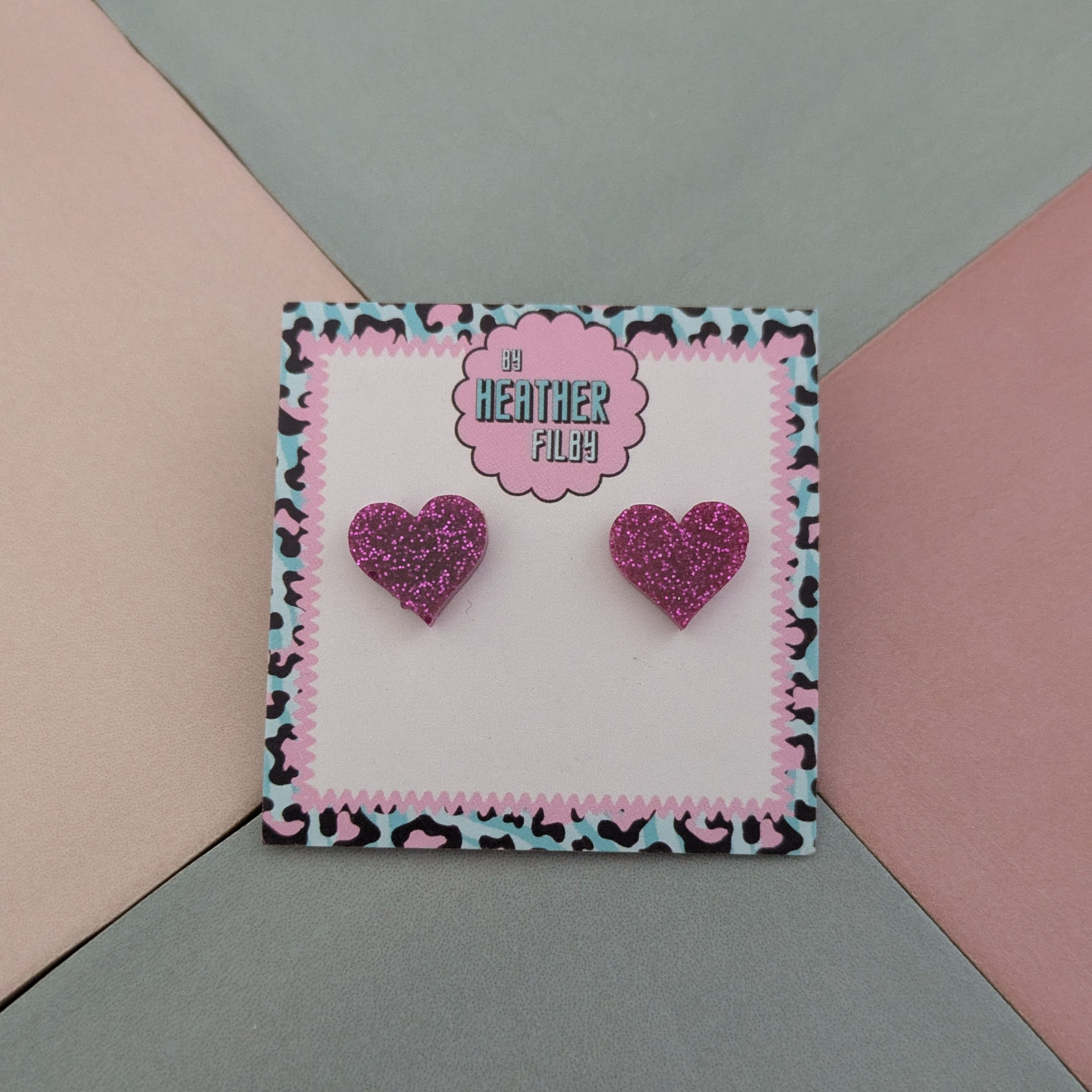 Purple Heart Glitter Resin Stud Earrings