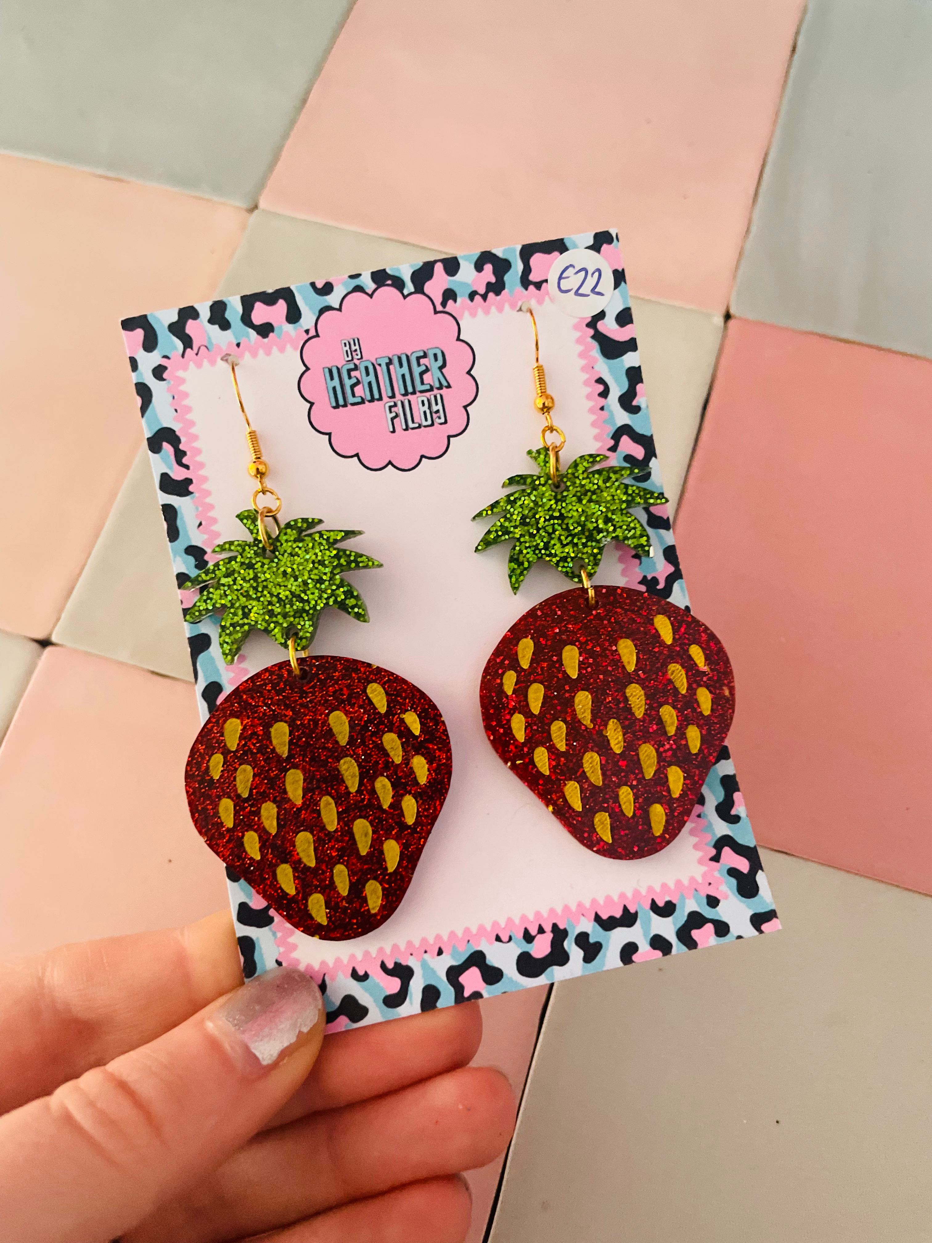 Large Strawberry Glittery Earrings