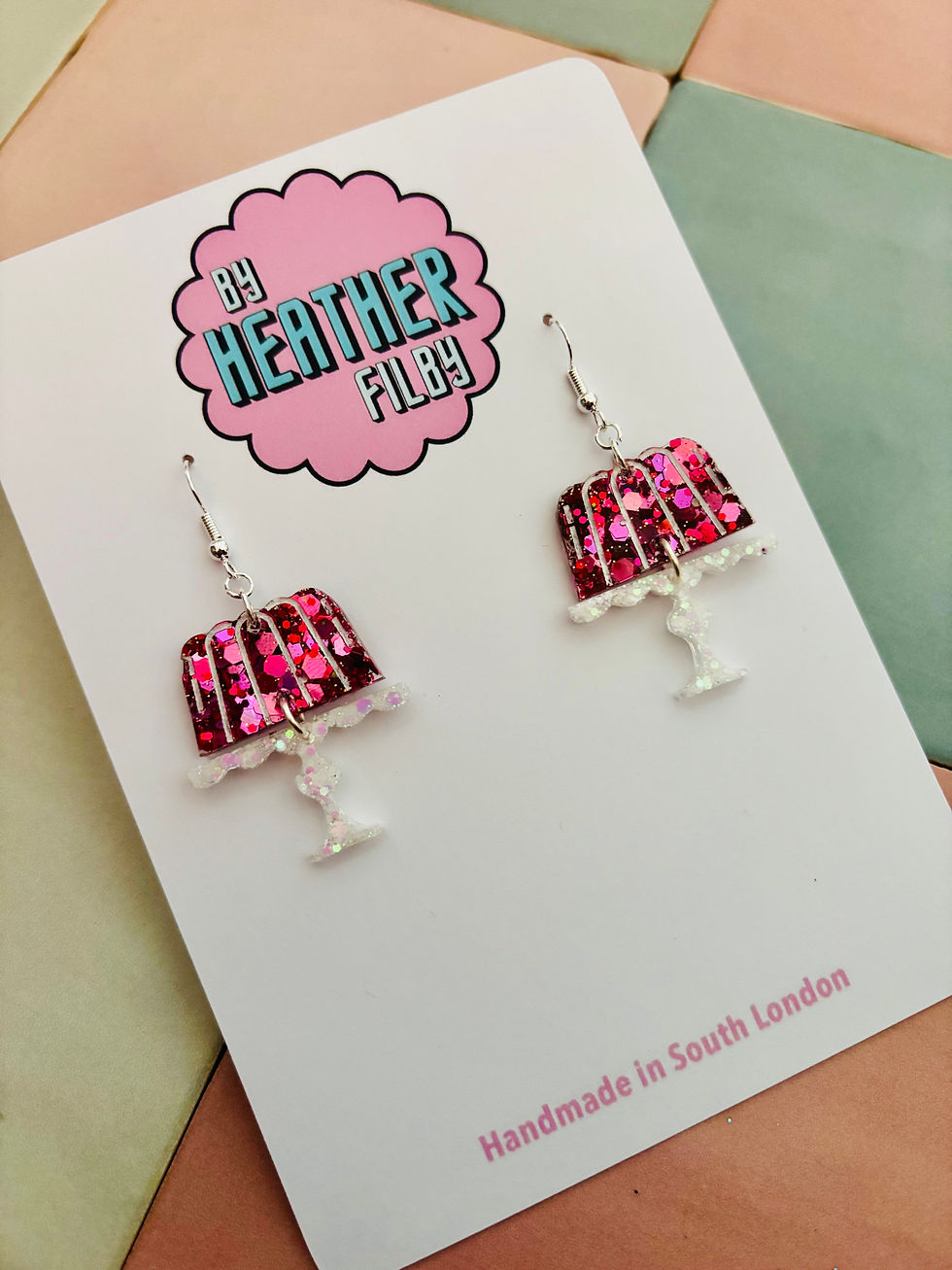 Thumbnail: 🍮 Small Pink Jelly on a Plate Earrings