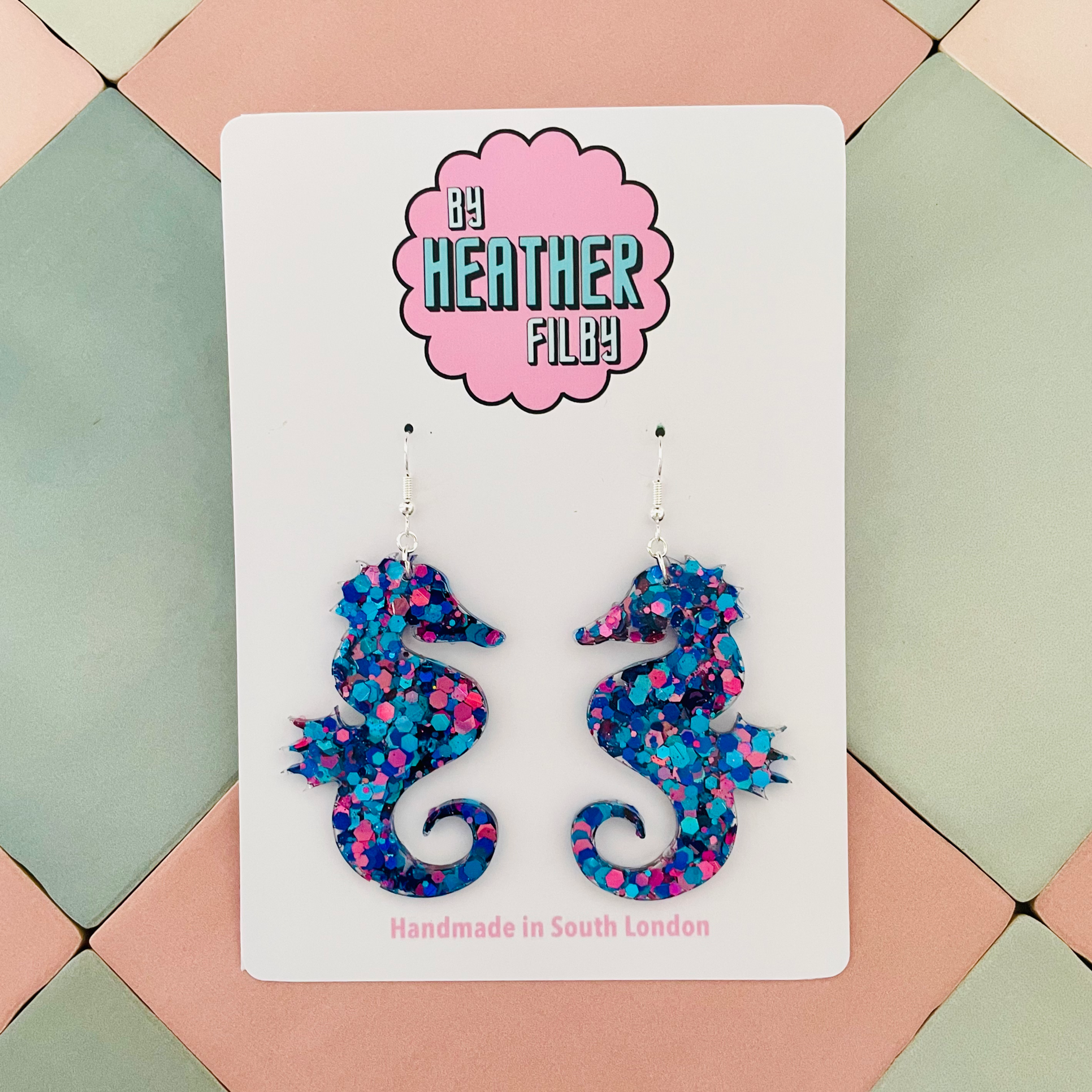 Large Seahorse Glitter Earrings