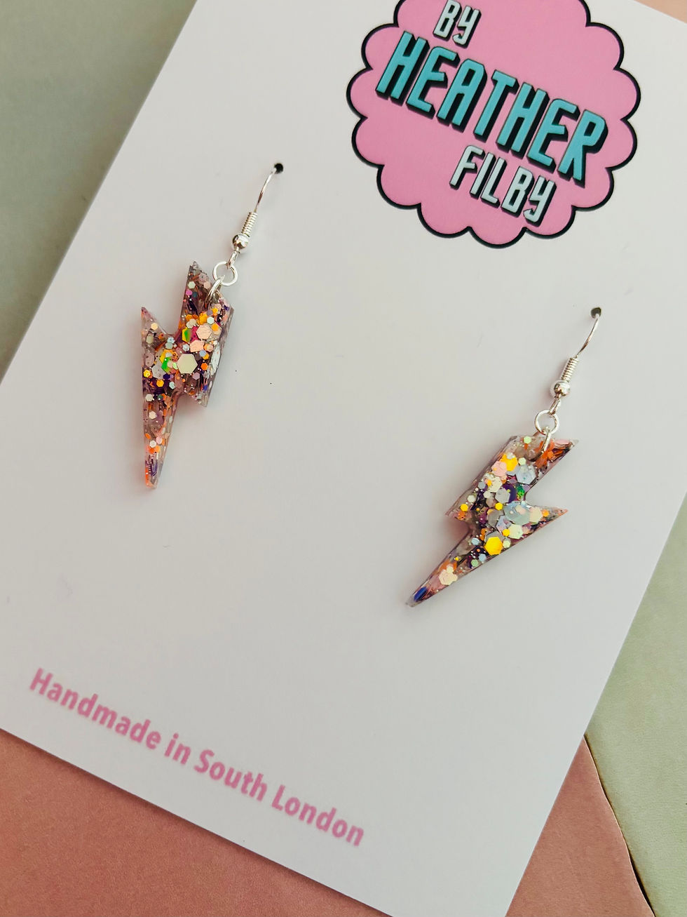 Thumbnail: Small Iridescent Glitter Lightning Bolt Earrings