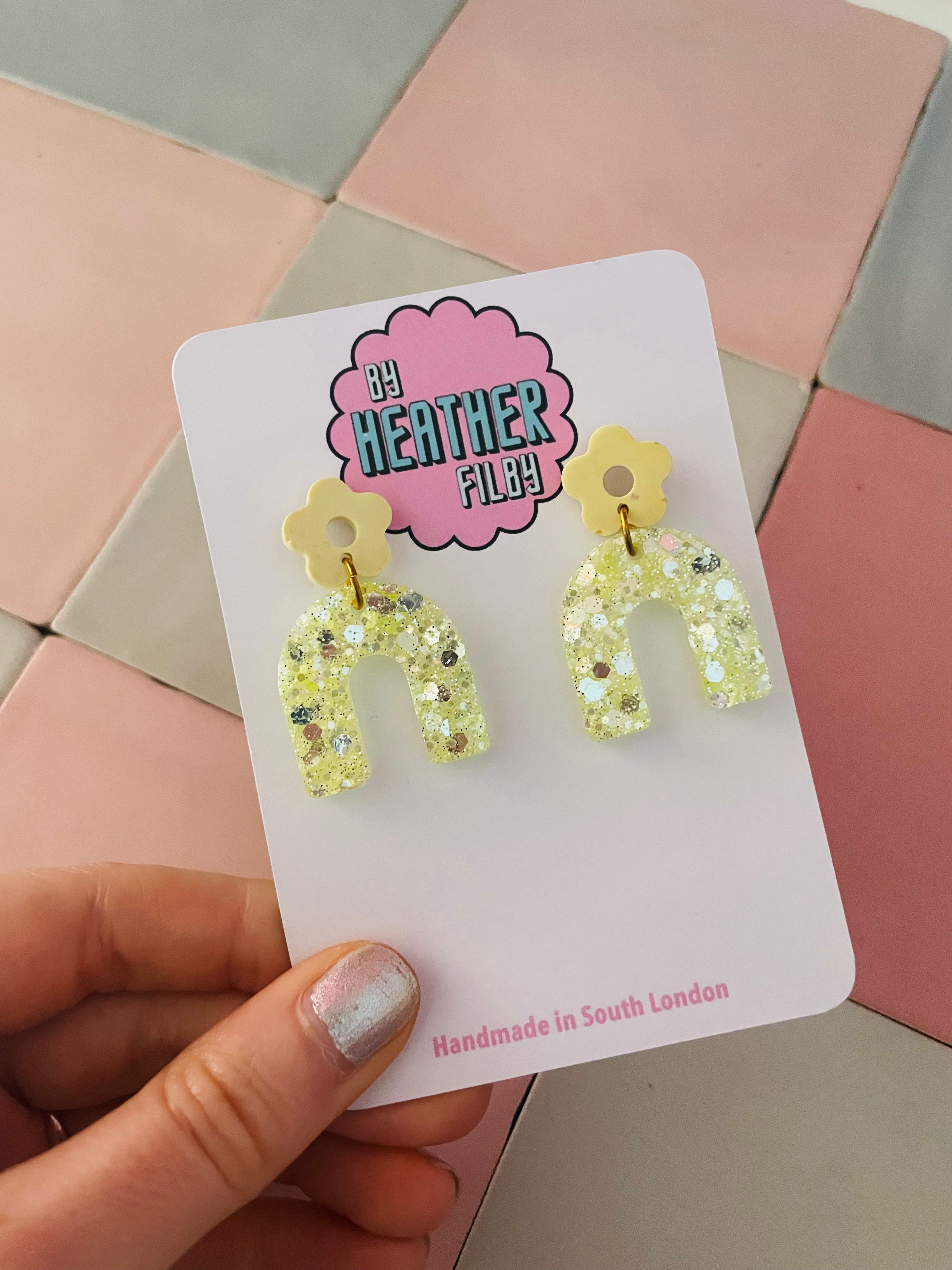 Yellow Arch Glitter Resin Earrings