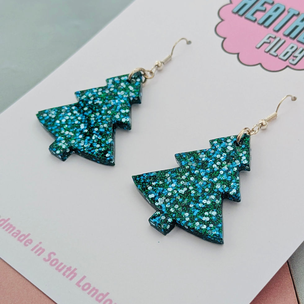 Thumbnail: 💙 Blue Glitter Christmas Tree Earrings