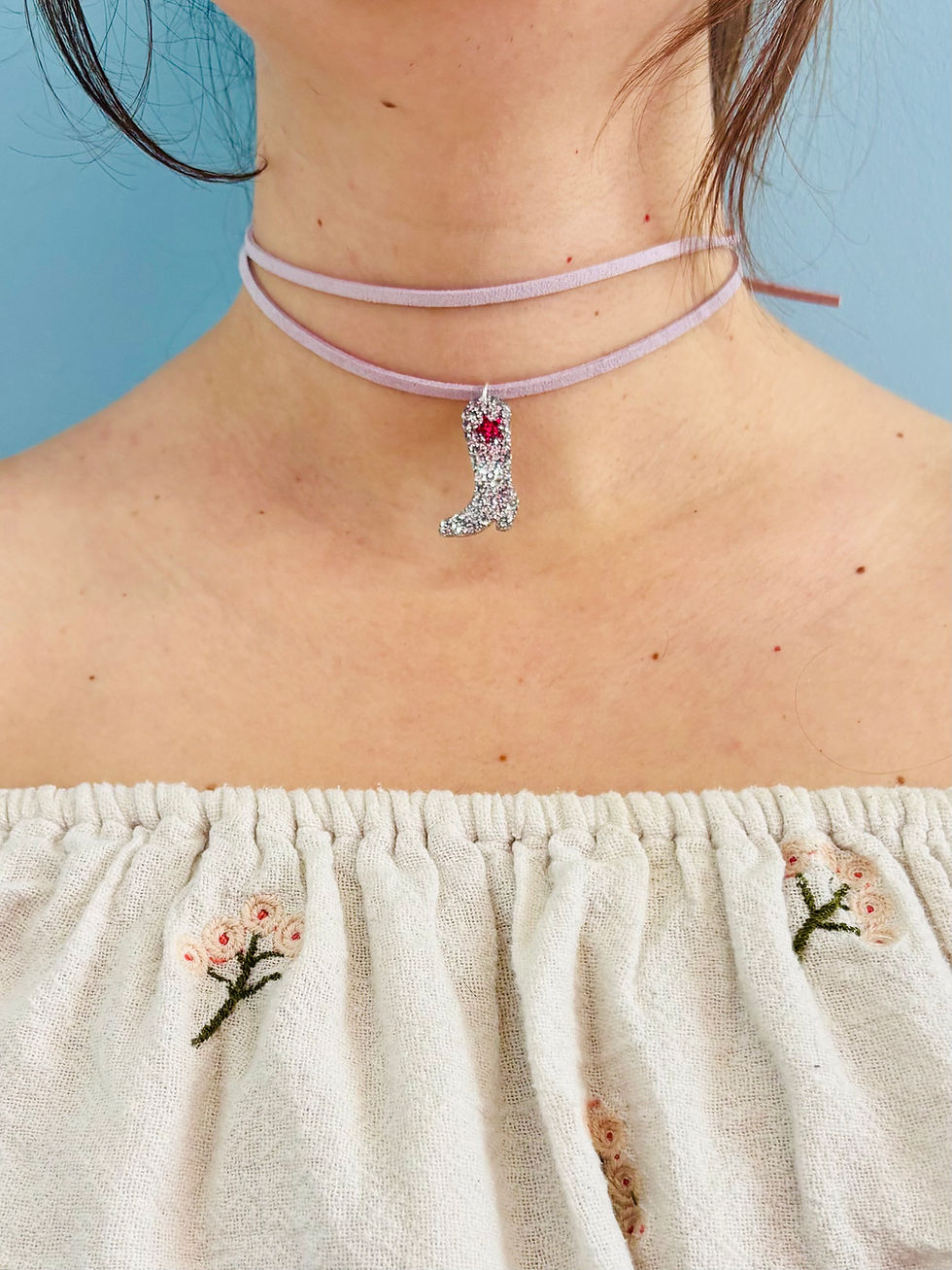 Thumbnail: ✨ Silver & Pink Cowboy Boot Charm Necklace