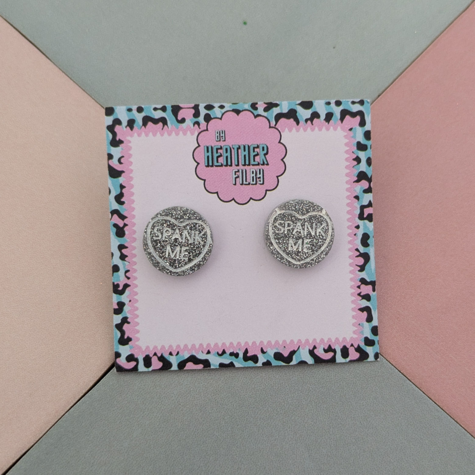 Spank Me Heart Glitter Resin Stud Earrings