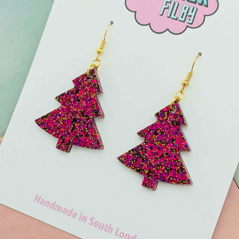 Thumbnail: 🎄 Red & Gold Glitter Christmas Tree Earrings