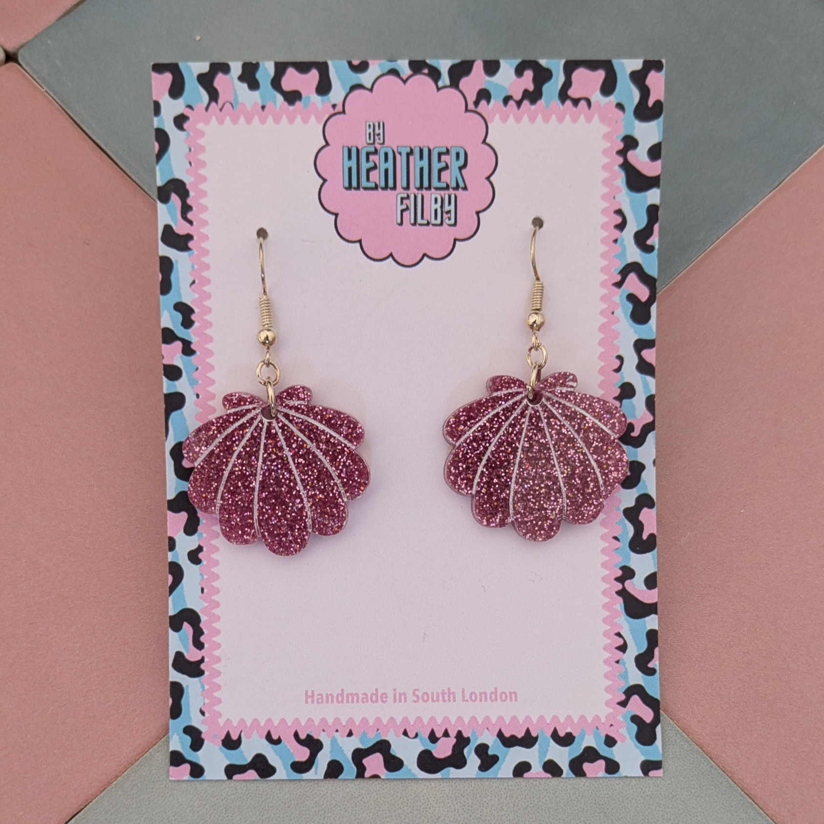 Pink Shell Glitter Resin Earrings