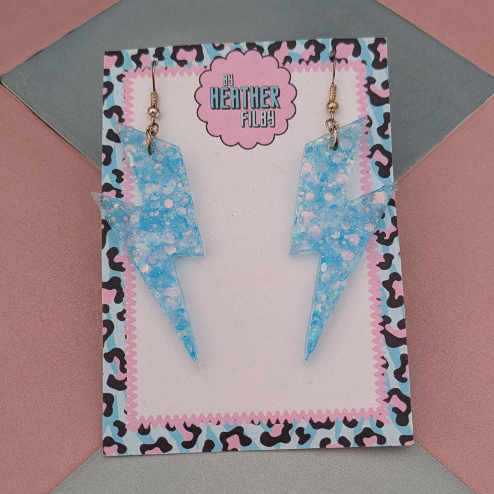 Large Blue Bolts Glitter Resin Earring