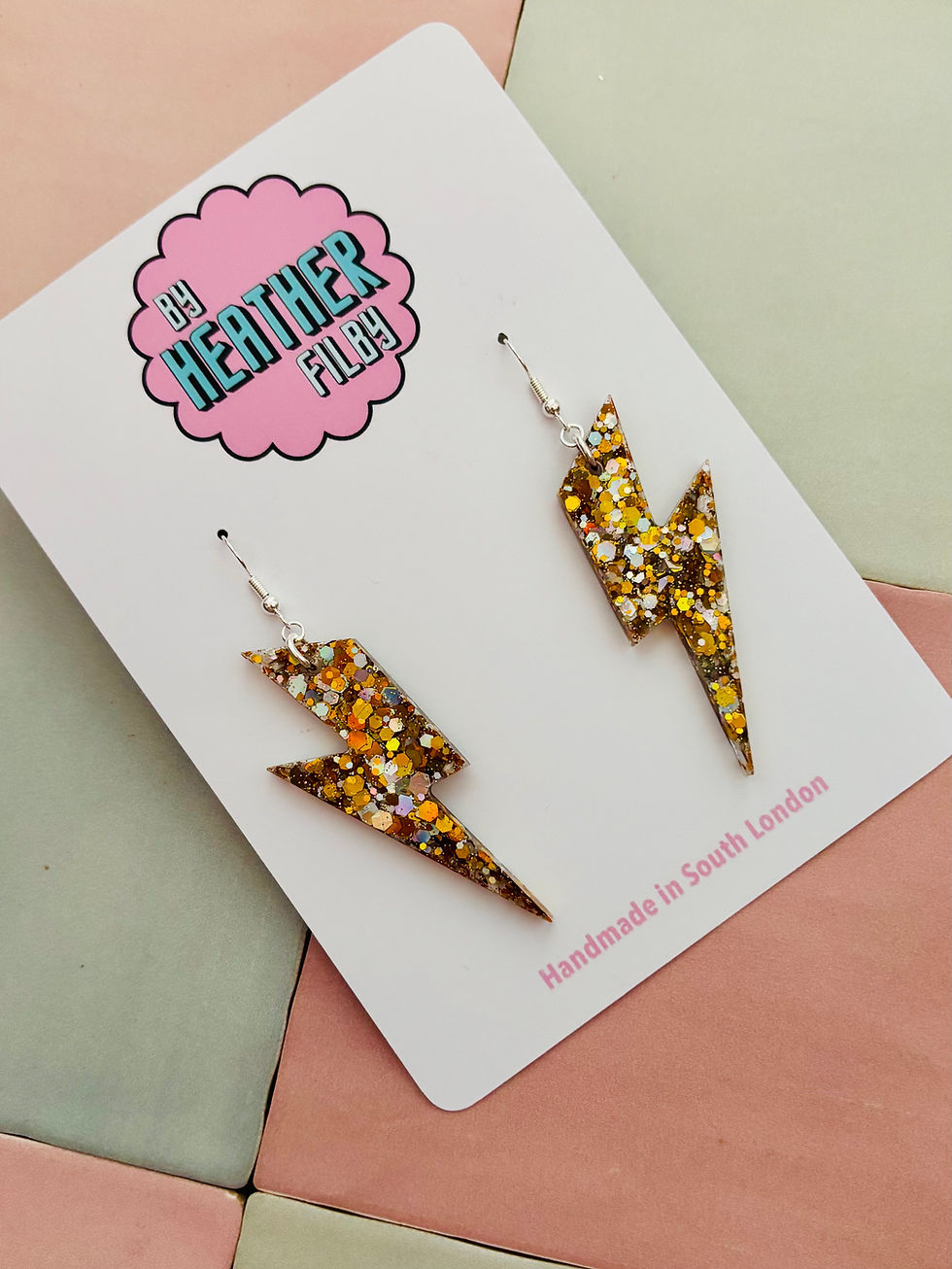 Thumbnail: Large Gold & Silver Lightning Bolt Earrings