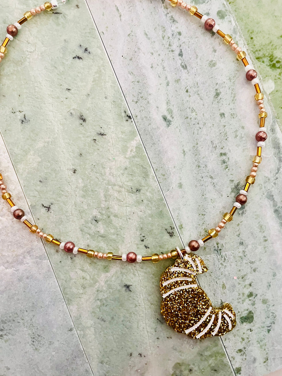 Thumbnail: The "Petit Déjeuner" Beaded Necklace — Golden Croissant Edition