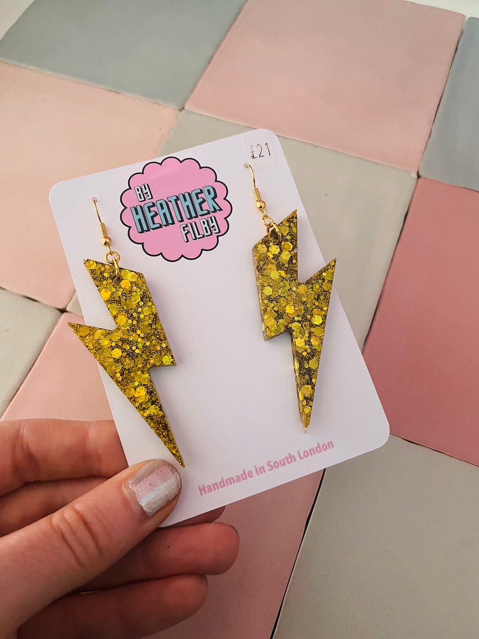 Thumbnail: Gold Bolts Glitter Resin Earrings