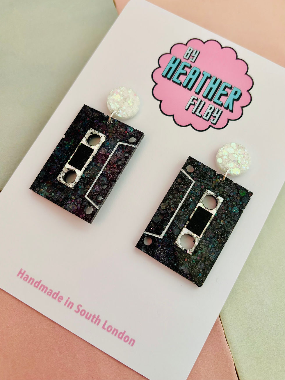 Thumbnail: 📼 Cassette Tape Glitter Resin Earrings