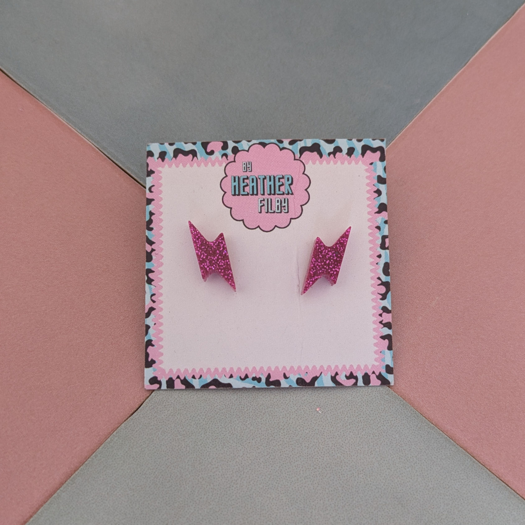 Hot Pink Bolt Glitter Resin Stud Earrings