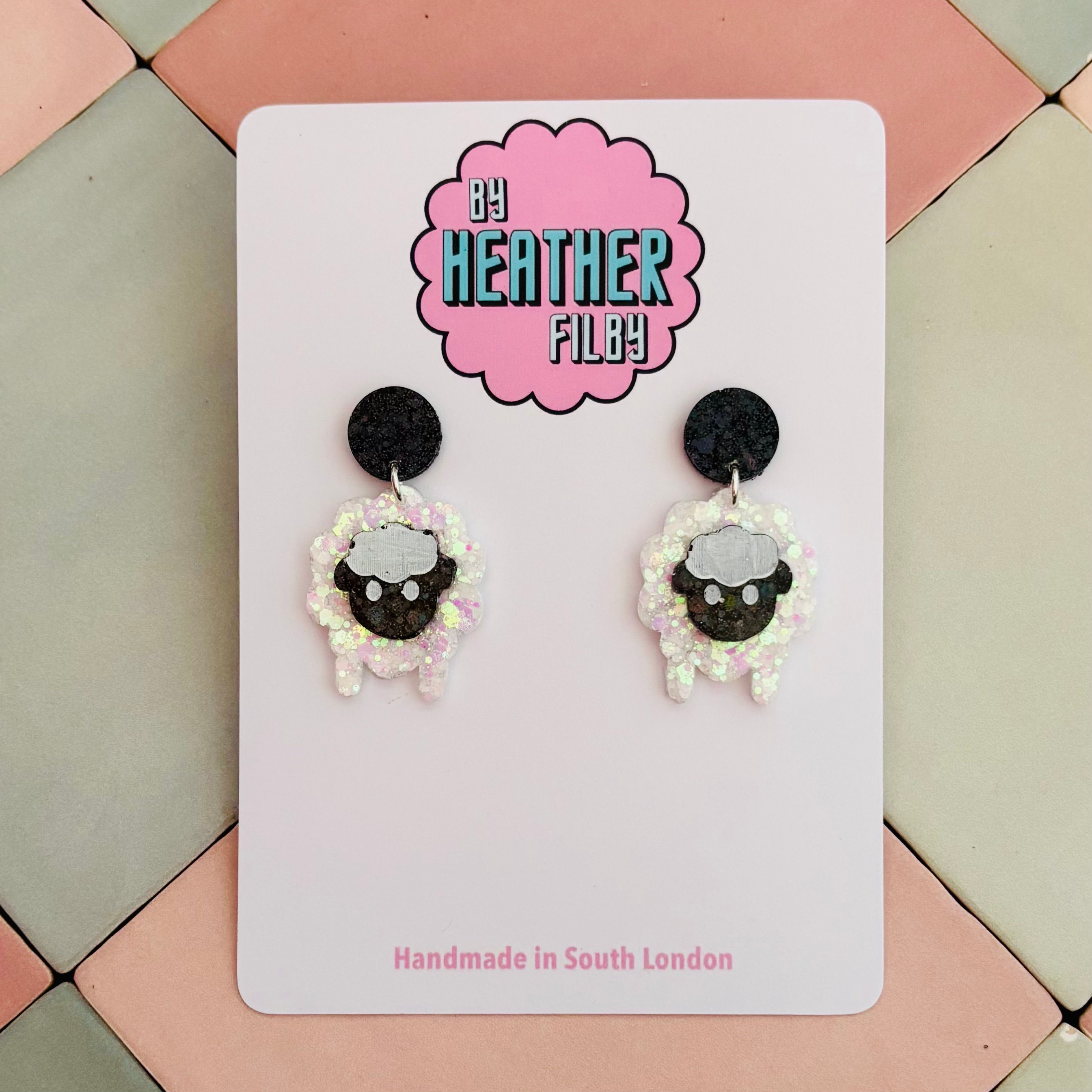 🐑 Sheep Glitter Resin Earrings